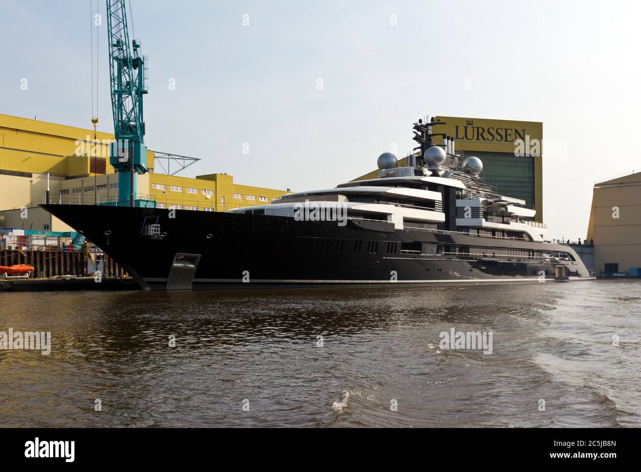 Luxury Mega Yacht at the Jetty of Lürssen Shipyard, Vegesack, Bremen, Germany Stock Photo