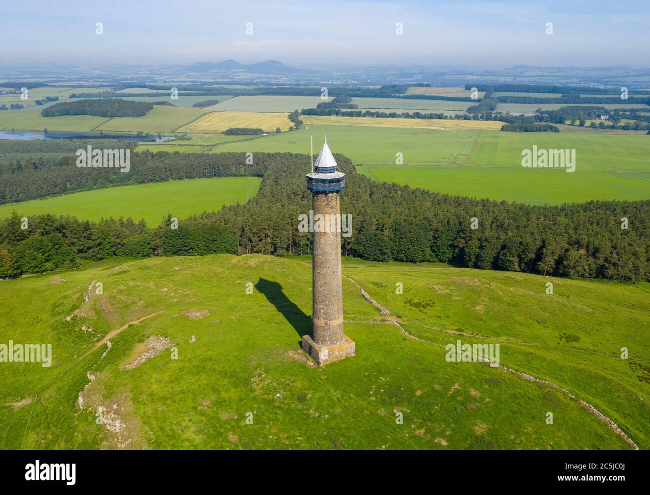 The Waterloo monument Peniel Heugh in the Scottish Borders is a 150-foot tower, built between 1817 and 1824 to commemorate the Battle of Waterloo. Stock Photo