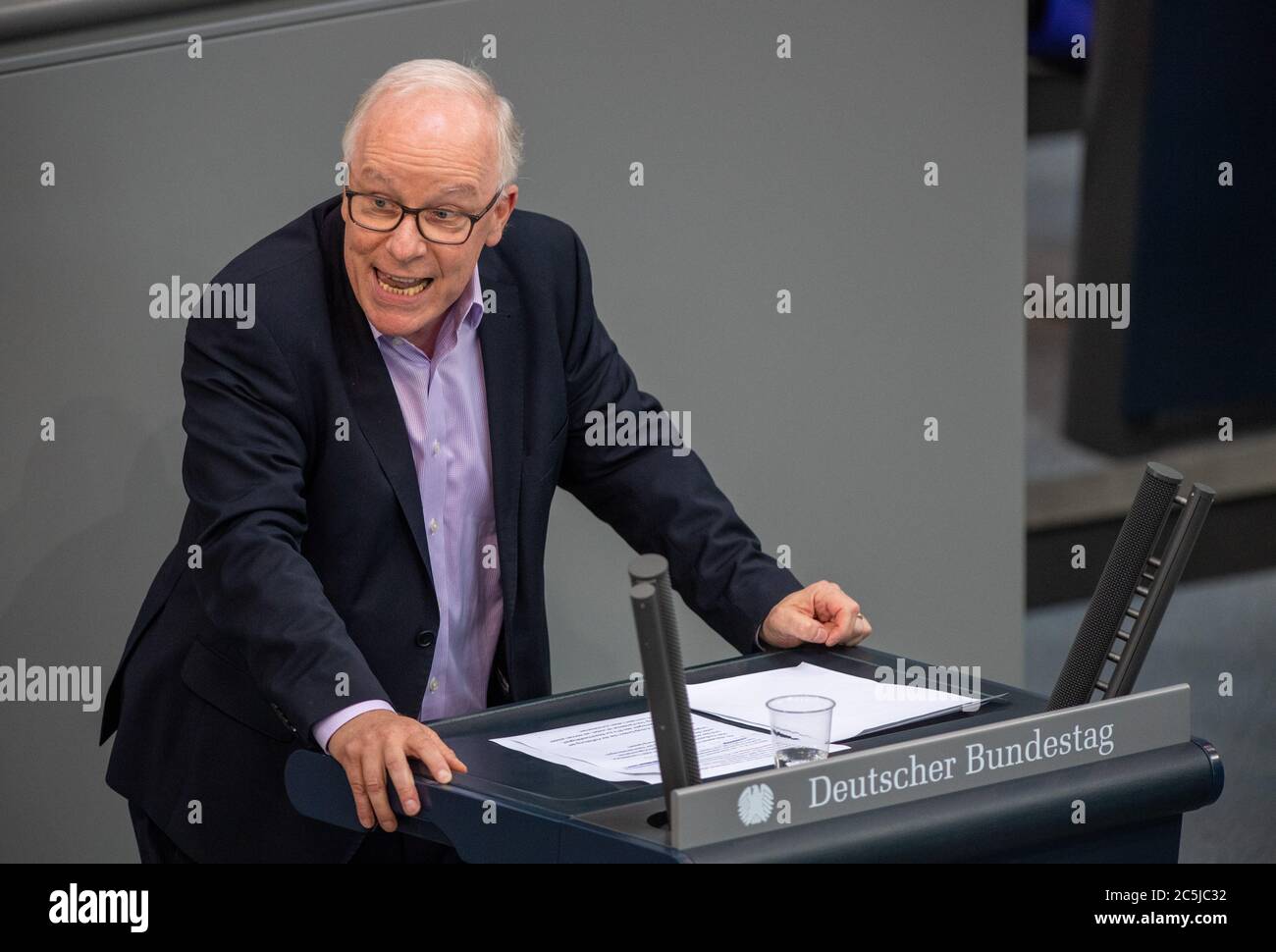 Berlin, Germany. 03rd July, 2020. Matthias Bartke (SPD) speaks in the plenary session of the German Bundestag. The main topics of the 171st session of the 19th legislative period are the adoption of the Coal Exit Act, a topical hour on the excesses of violence in Stuttgart, as well as debates on electoral law reform, the protection of electronic patient data, the welfare of farm animals and the German chairmanship of the UN Security Council. Credit: Christophe Gateau/dpa/Alamy Live News Stock Photo