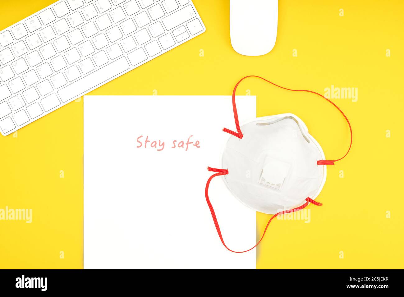 White keyboard and mouse. Remote work, self-isolation, work at home ...
