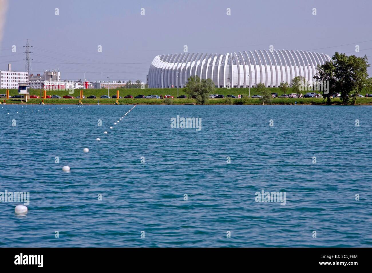 Arena Zagreb is a multi-purpose sports hall located in the southwestern part of Zagreb, view from lake Jarun Stock Photo