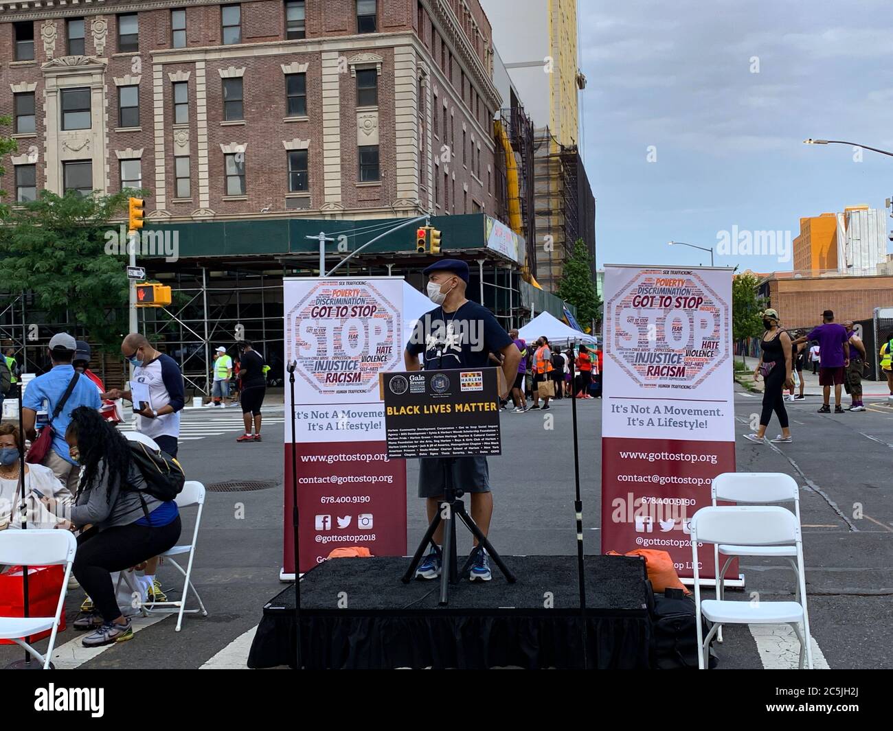 New York, USA. 3rd July, 2020. (NEW) Launching of Black Lives MatterÃ¢â‚¬â„¢s Mural in Harlem. July 3, 2020, Harlem, New York, USA: The official launching of the Black Lives MatterÃ¢â‚¬â„¢s Mural on Adam Clayton Powell jr Boulevard with W 125 to 127 streets in Harlem which is closed to the public from July 2nd till July 10th . They are protesting against the police murder of George Floyd in Minneapolis on May 25 and police brutality on blacks . Credit : Niyi Fote/Thenews2 Credit: Niyi Fote/TheNEWS2/ZUMA Wire/Alamy Live News Stock Photo
