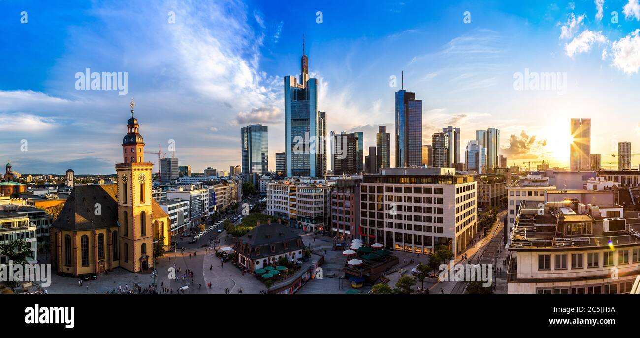 Aerial view of Frankfurt with Hauptwachen at sunset Stock Photo