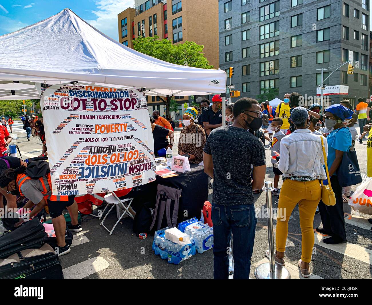 New York, USA. 3rd July, 2020. (NEW) Launching of Black Lives MatterÃ¢â‚¬â„¢s Mural in Harlem. July 3, 2020, Harlem, New York, USA: The official launching of the Black Lives MatterÃ¢â‚¬â„¢s Mural on Adam Clayton Powell jr Boulevard with W 125 to 127 streets in Harlem which is closed to the public from July 2nd till July 10th . They are protesting against the police murder of George Floyd in Minneapolis on May 25 and police brutality on blacks . Credit : Niyi Fote/Thenews2 Credit: Niyi Fote/TheNEWS2/ZUMA Wire/Alamy Live News Stock Photo