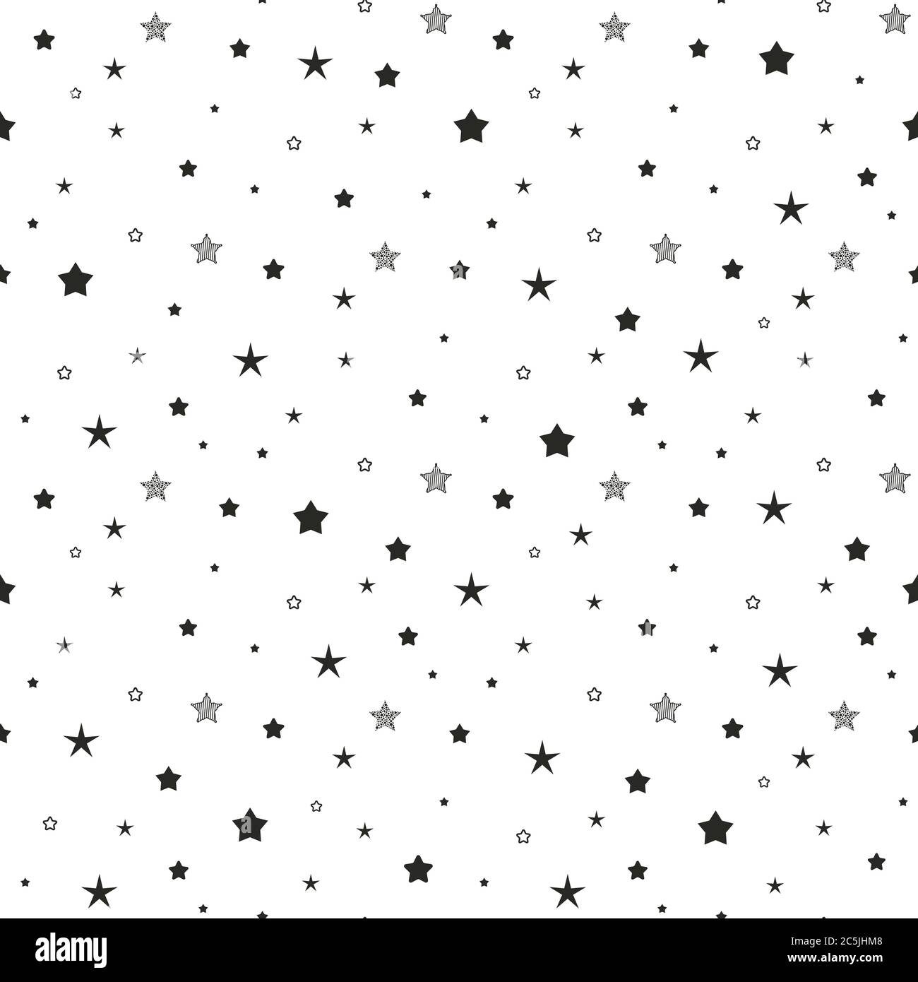 Seamless cute pattern with little different black stars, dots and ...