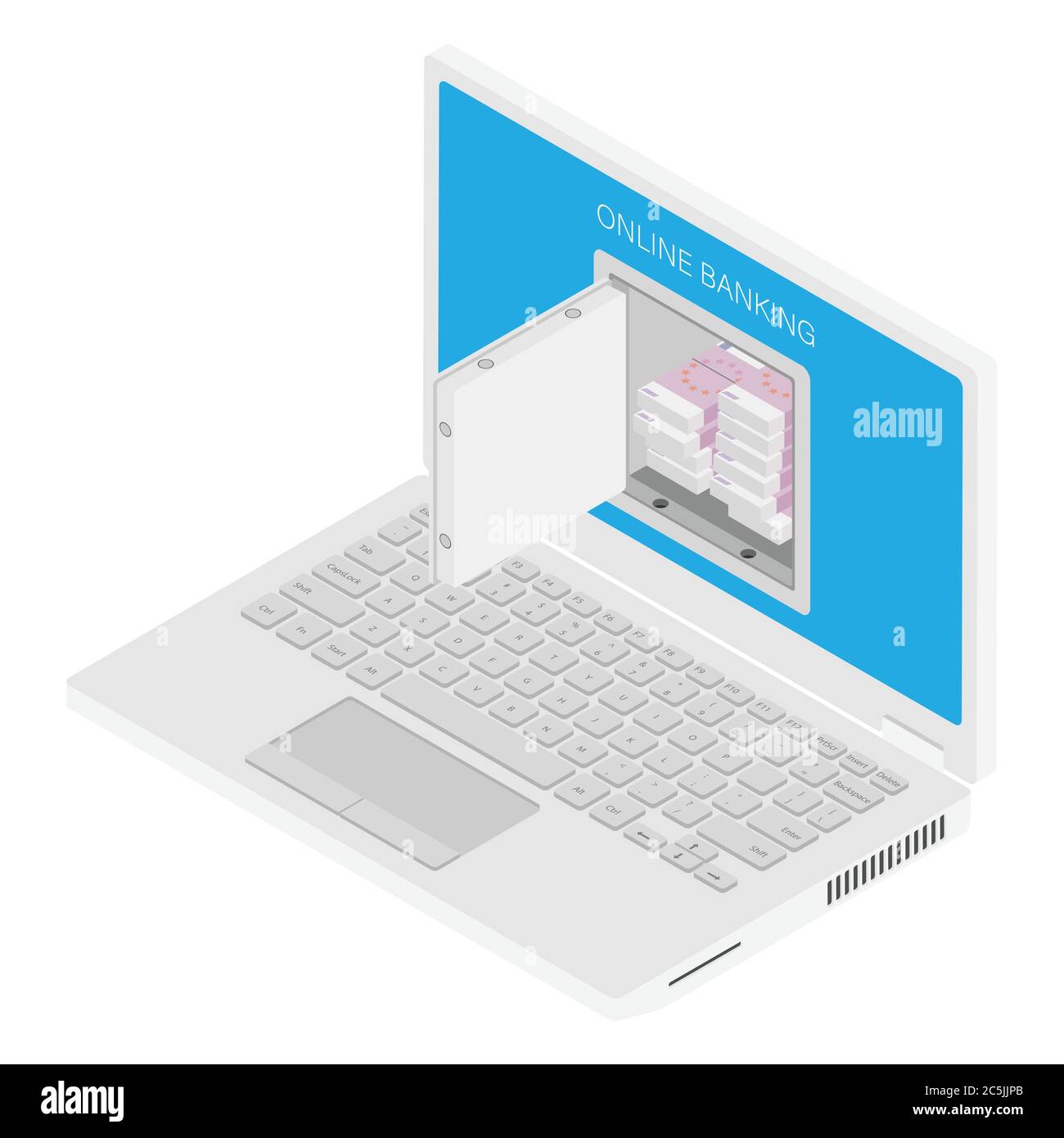 online banking concept. Laptop with bank safe. Vector