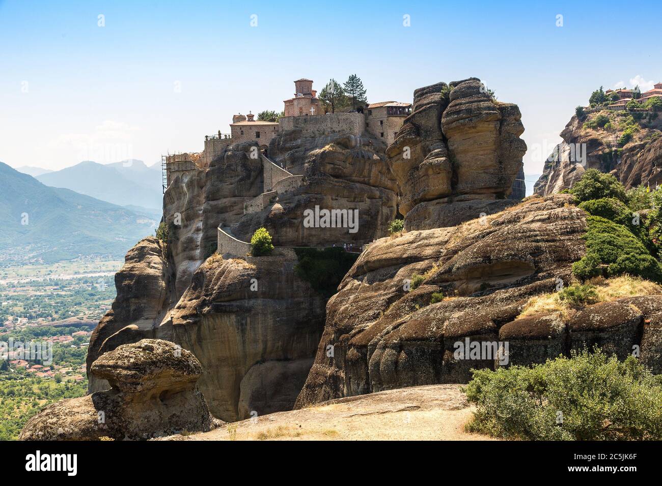Monasteries on the top of rock in a summer day in Meteora, Greece Stock ...