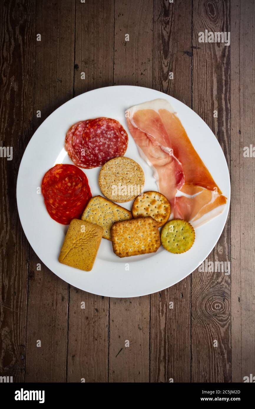 Plate of deli meats and salted biscuits Stock Photo Alamy
