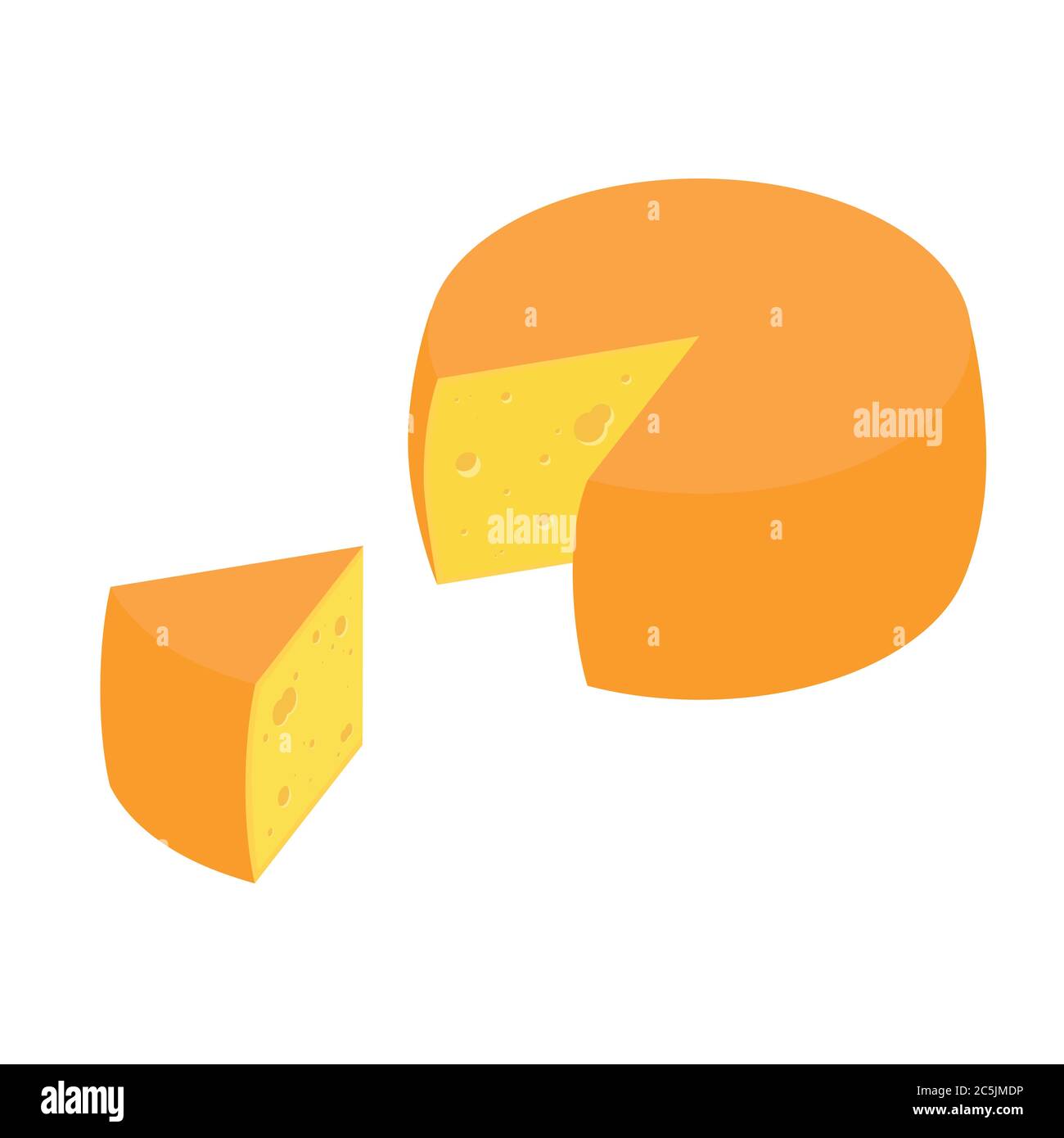 Cheese wheel with a piece of cheese isometric view isolated on white