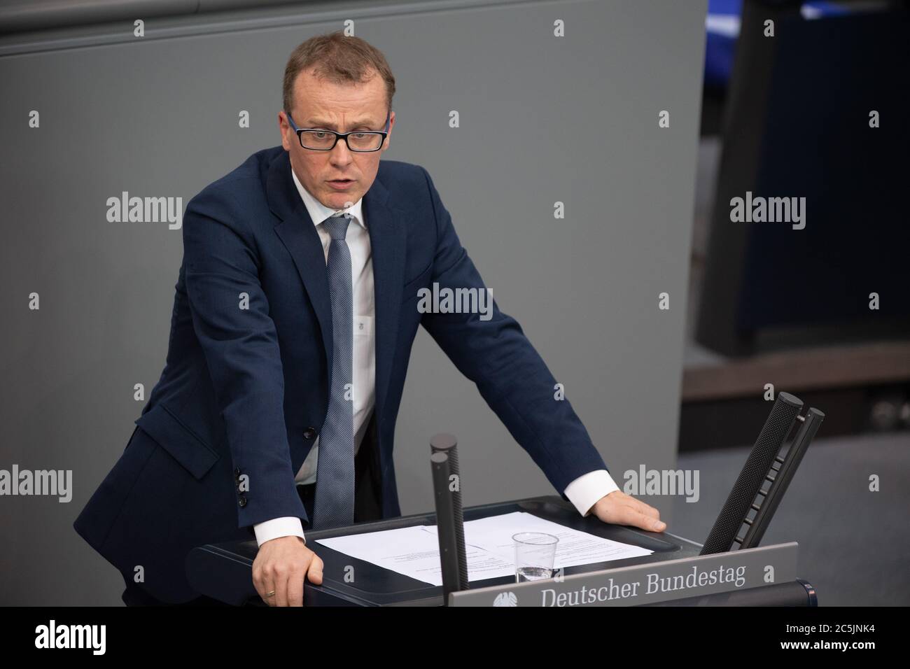 Berlin, Germany. 03rd July, 2020. Alexander Krauß (CDU) speaks in the plenary session of the German Bundestag. The main topics of the 171st session of the 19th legislative period will be the adoption of the Coal Exit Act, a topical hour on the excesses of violence in Stuttgart, as well as debates on electoral law reform, the protection of electronic patient data, the welfare of farm animals and the German chairmanship of the UN Security Council. Credit: Christophe Gateau/dpa/Alamy Live News Stock Photo