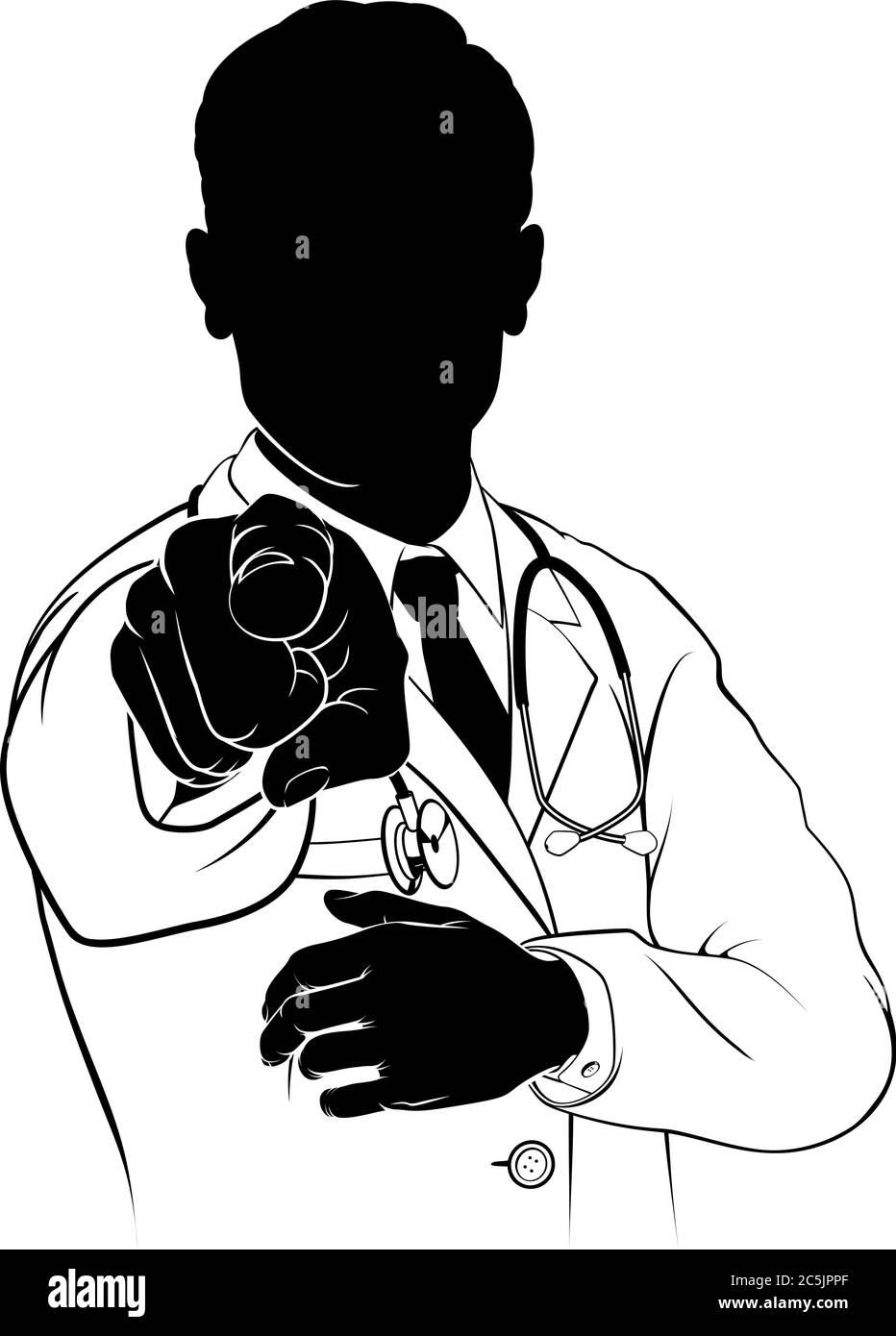 Doctor Pointing Needs You Gesture Silhouette Stock Vector
