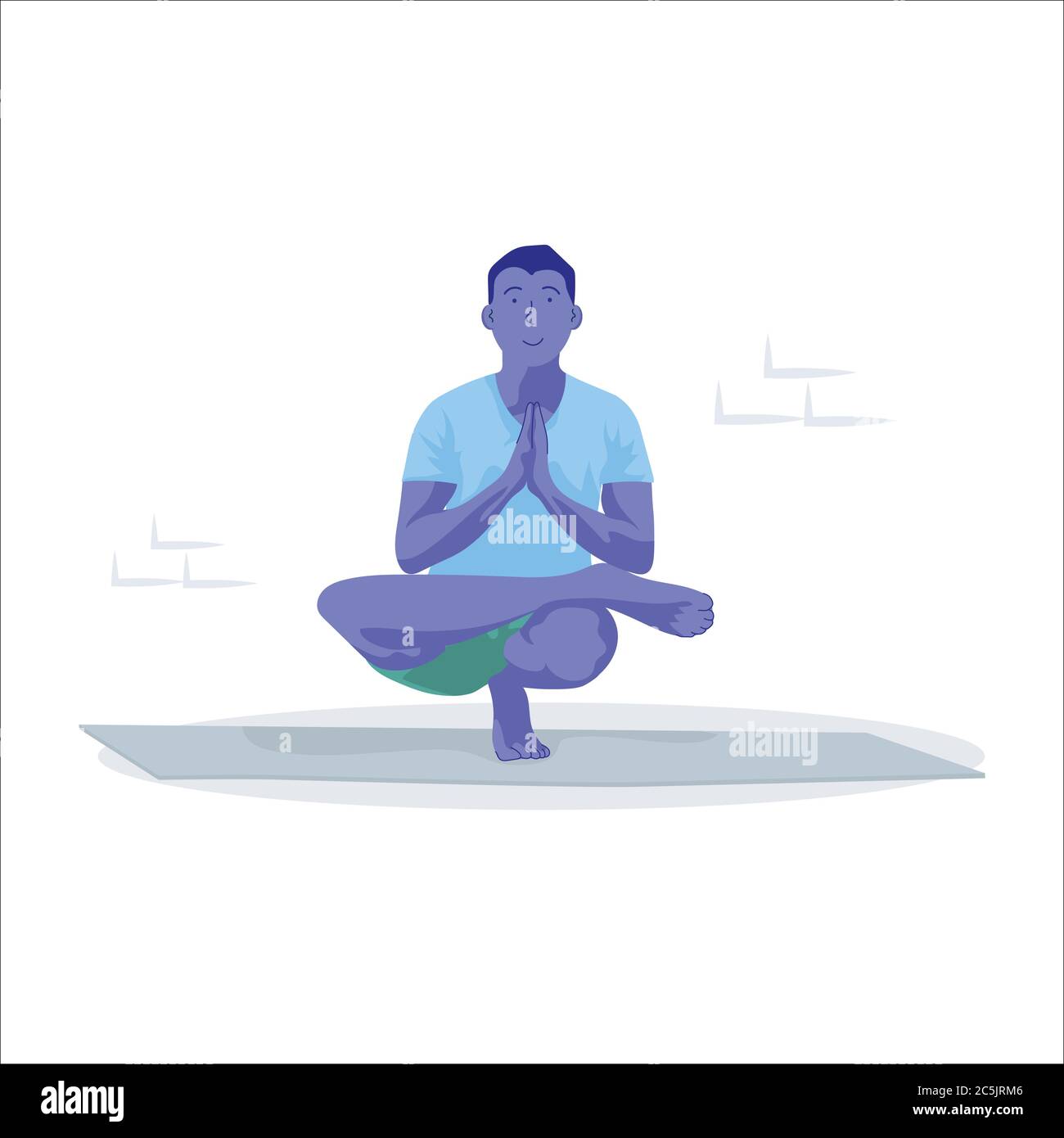Young man with yoga pose on floor. Stock Vector