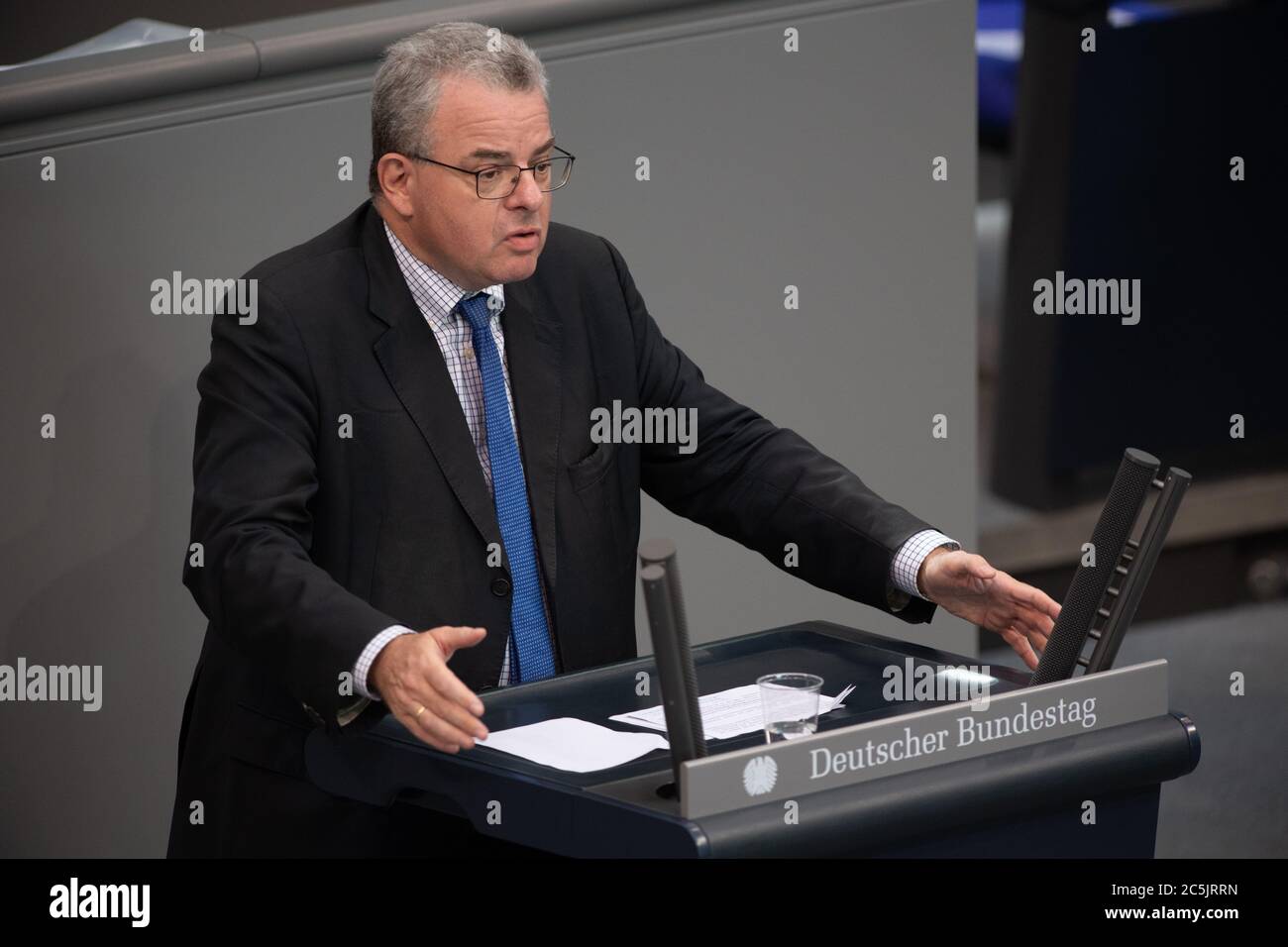 Berlin, Germany. 03rd July, 2020. Andreas Nick (CDU) speaks in the plenary session of the German Bundestag. The main topics of the 171st session of the 19th legislative period will be the adoption of the Coal Exit Act, a topical hour on the excesses of violence in Stuttgart, as well as debates on electoral law reform, the protection of electronic patient data, the welfare of farm animals and the German chairmanship of the UN Security Council. Credit: Christophe Gateau/dpa/Alamy Live News Stock Photo