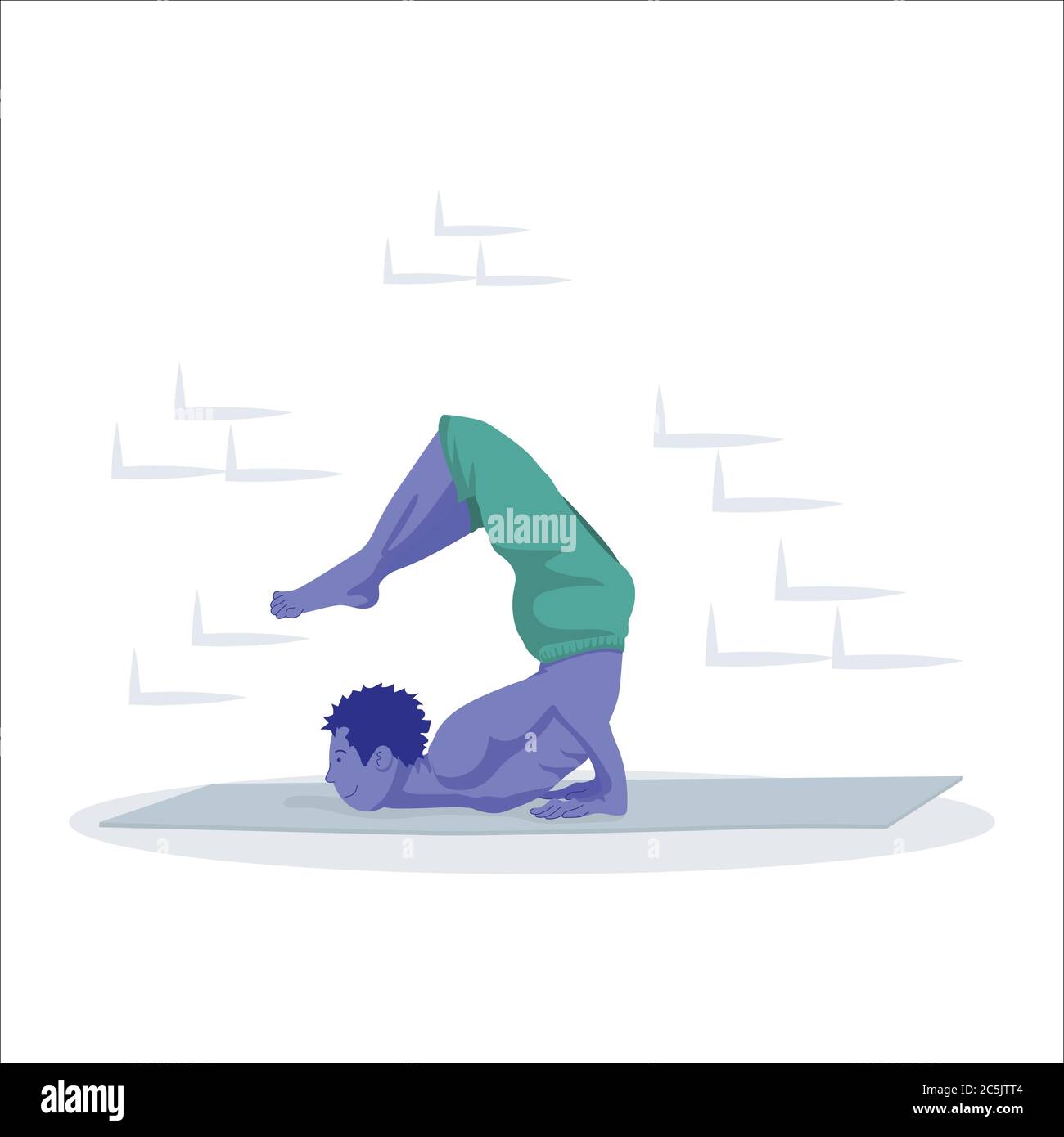 Young man with yoga pose on floor. Stock Vector