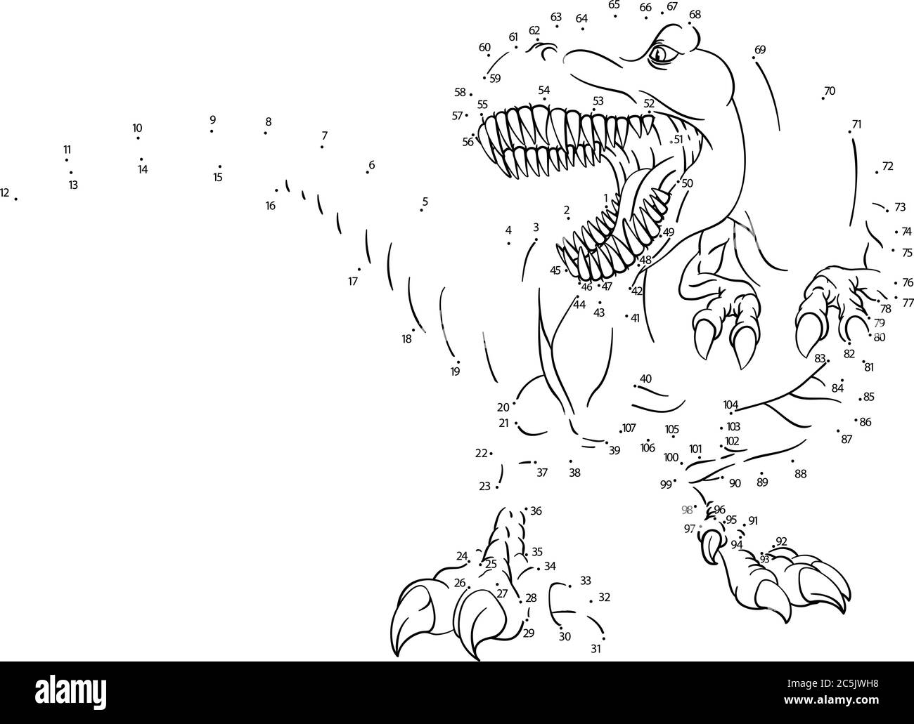 Connect Join The Dots To Dot T Rex Dinosaur Puzzle Stock Vector
