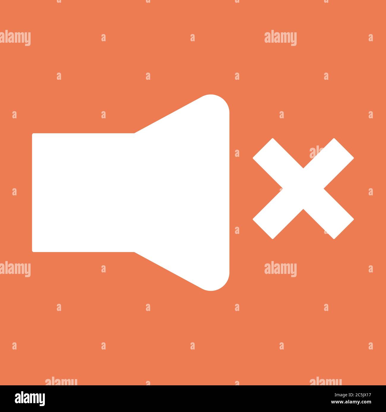 Mute sound icon. For websites and apps. Image on red background. Flat line vector illustration. Stock Vector
