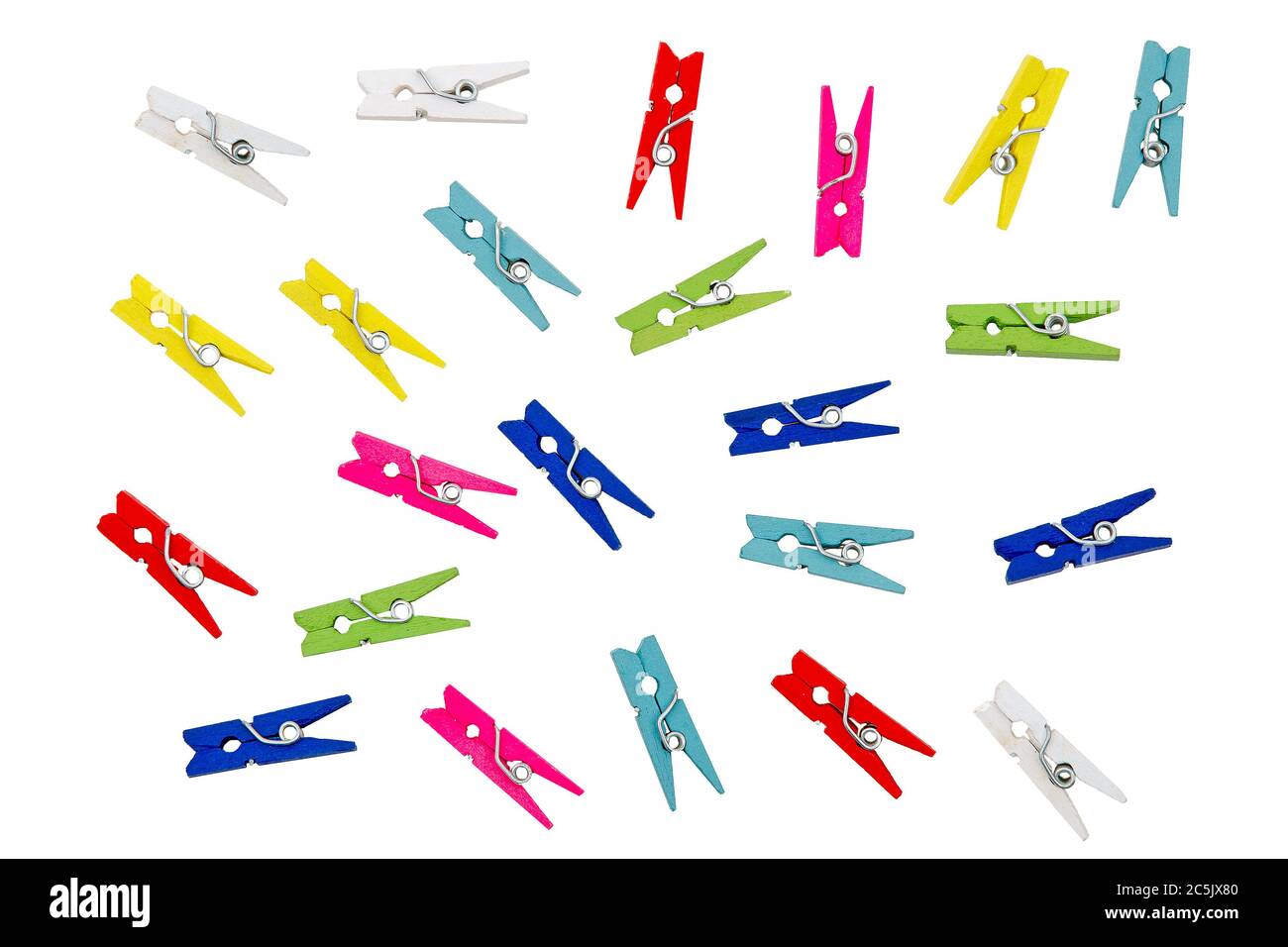 Colorful clothespins. Isolated on white Stock Photo