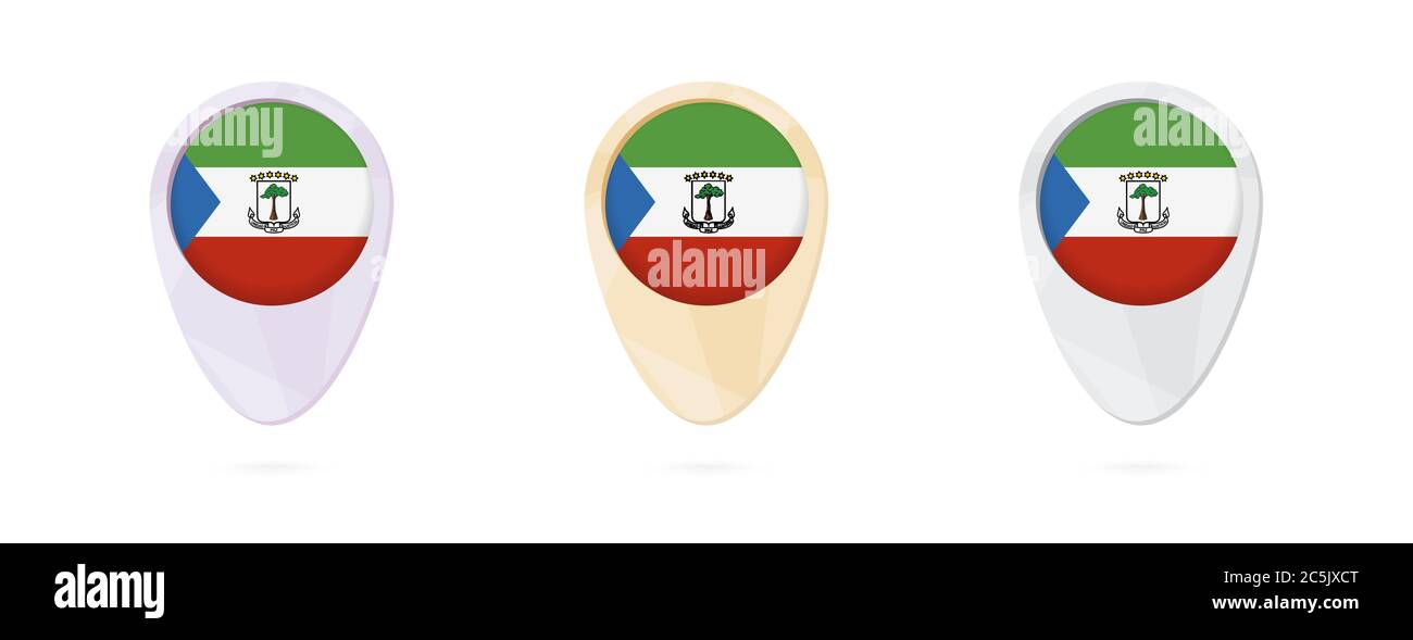 Map markers with flag of Equatorial Guinea, 3 color versions. Stock Vector