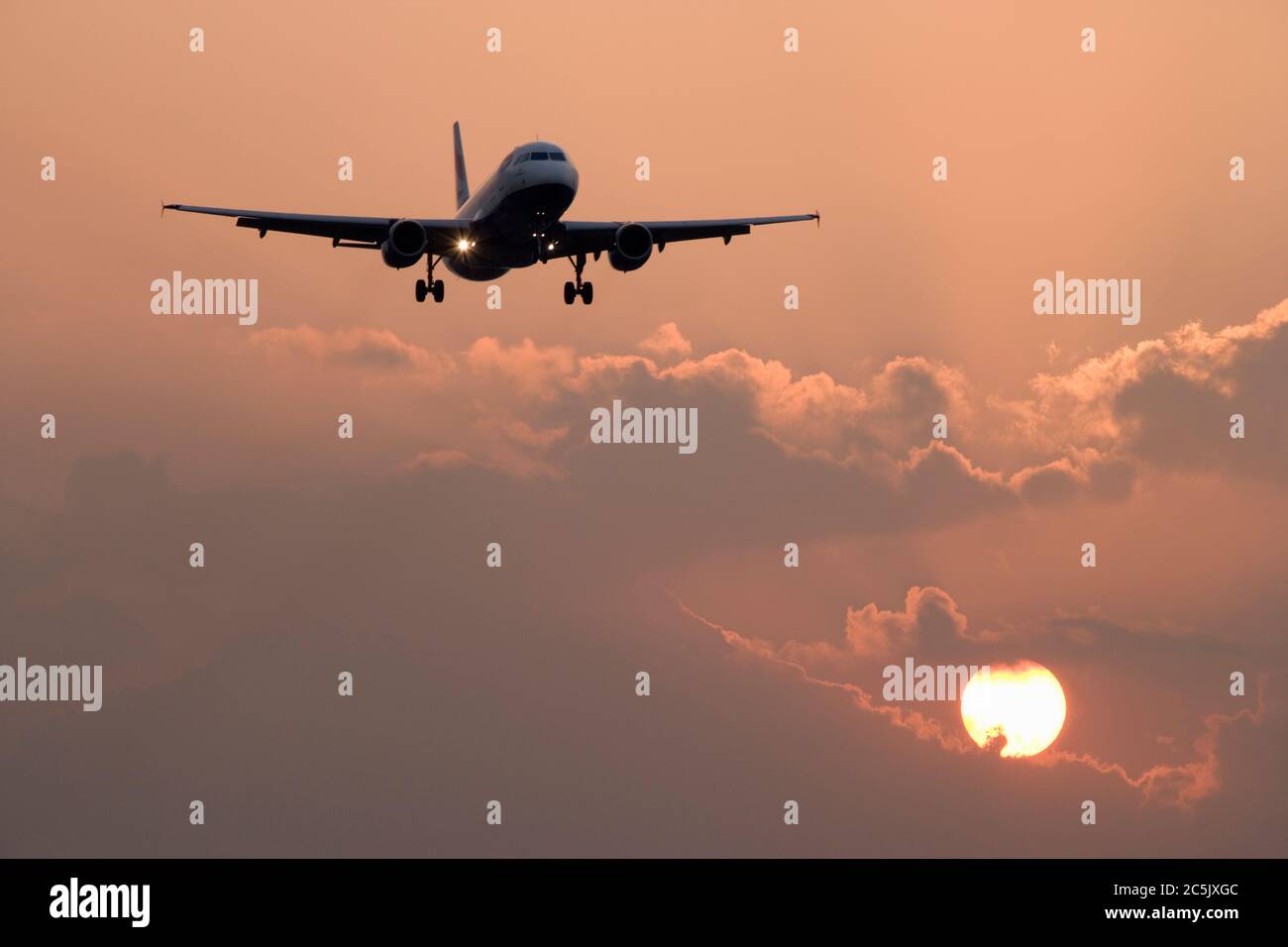 Aeroplane coming in to land. UK. Stock Photo