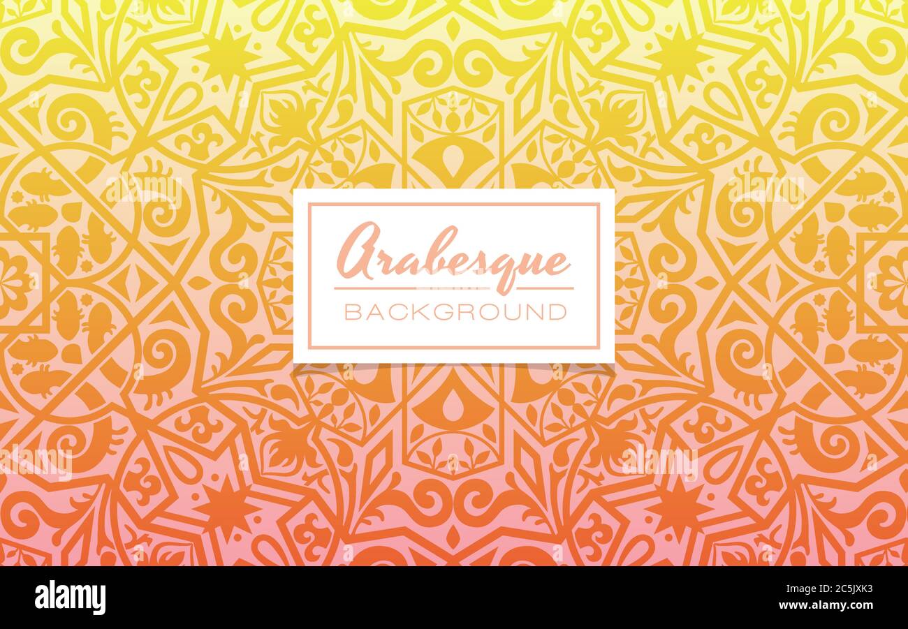 Decorative background pattern in arabesque style. Warm gradient background with arabesque pattern. Vector illustration. Stock Vector