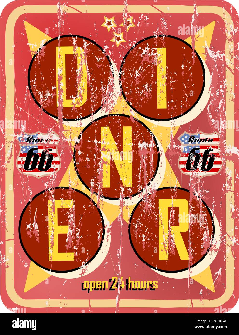 grungy vintage american diner sign, retro style, vector illustration