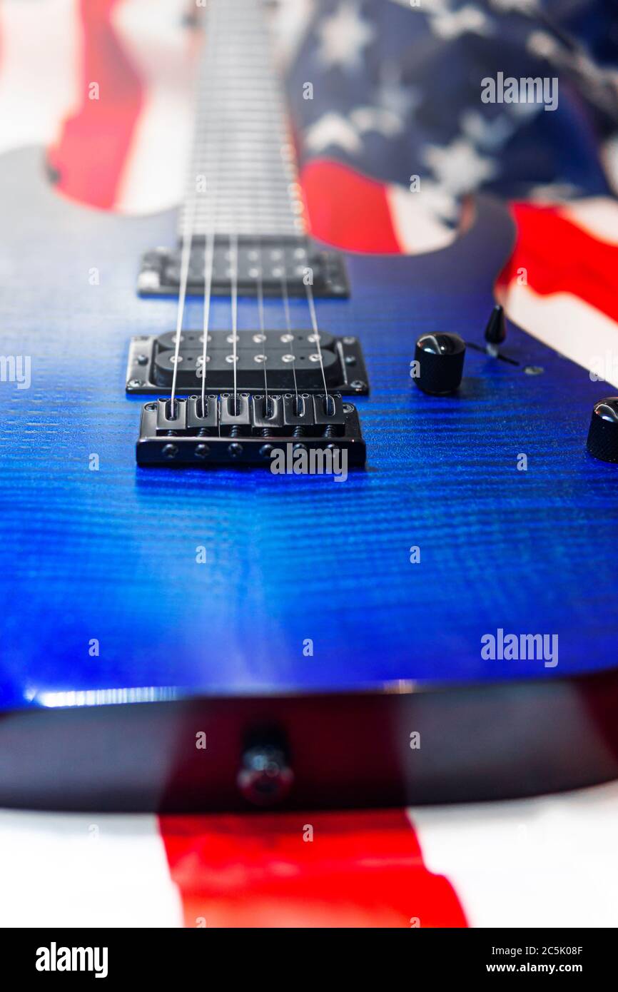 Electric Guitar Close Up With America USA Country Concept Music Rock Stock Photo