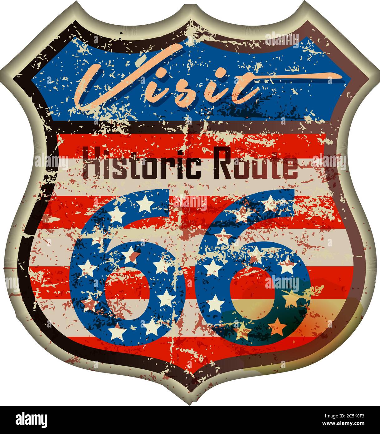 Route 66 Sign,distressed Grungy Roadsign, Retro Style, Vector 