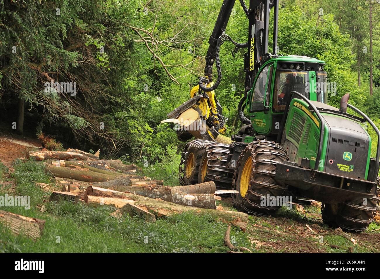 Logging machine at work in the Chiltern Hills in England Stock Photo ...