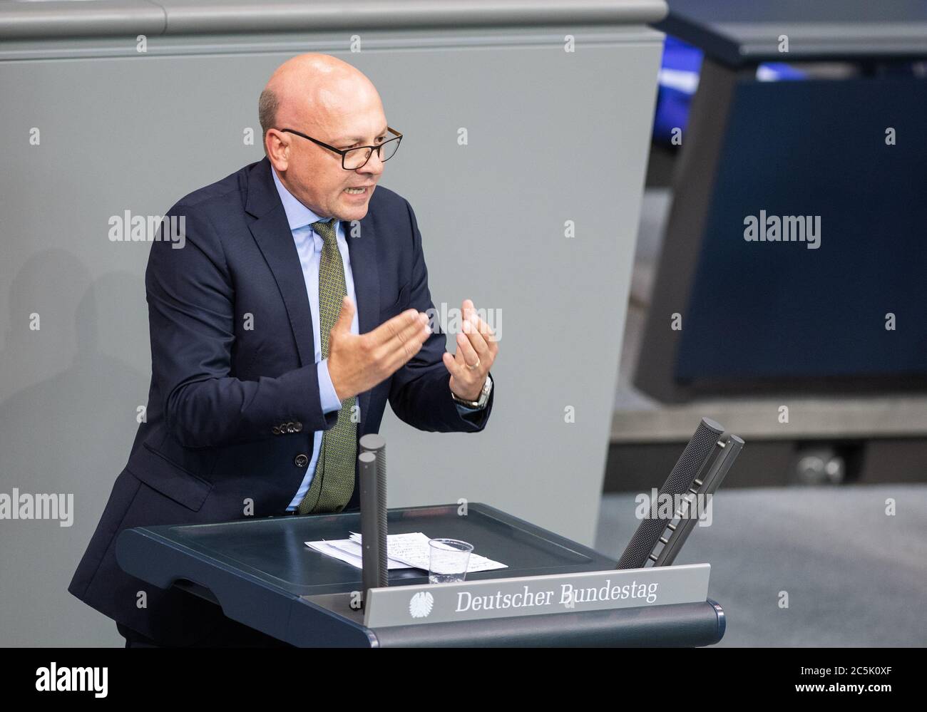 Berlin, Germany. 03rd July, 2020. Alexander Throm (CDU) speaks in the plenary session of the German Bundestag. The main topics of the 171st session of the 19th legislative period are the adoption of the Coal Exit Act, a topical hour on the excesses of violence in Stuttgart, as well as debates on electoral law reform, the protection of electronic patient data, the welfare of farm animals and the German chairmanship of the UN Security Council. Credit: Christophe Gateau/dpa/Alamy Live News Stock Photo