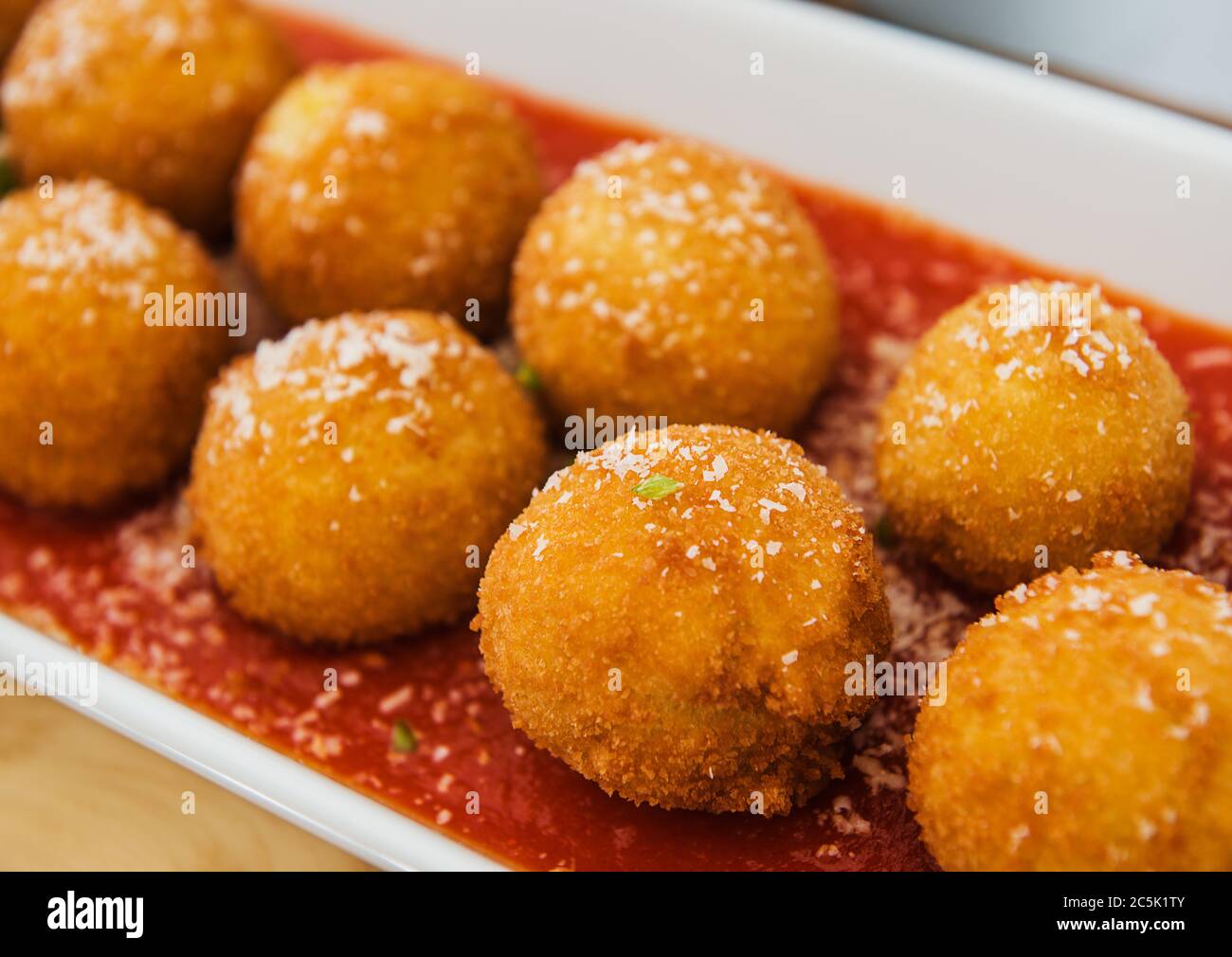 mozzarella balls in marinara sauce Stock Photo