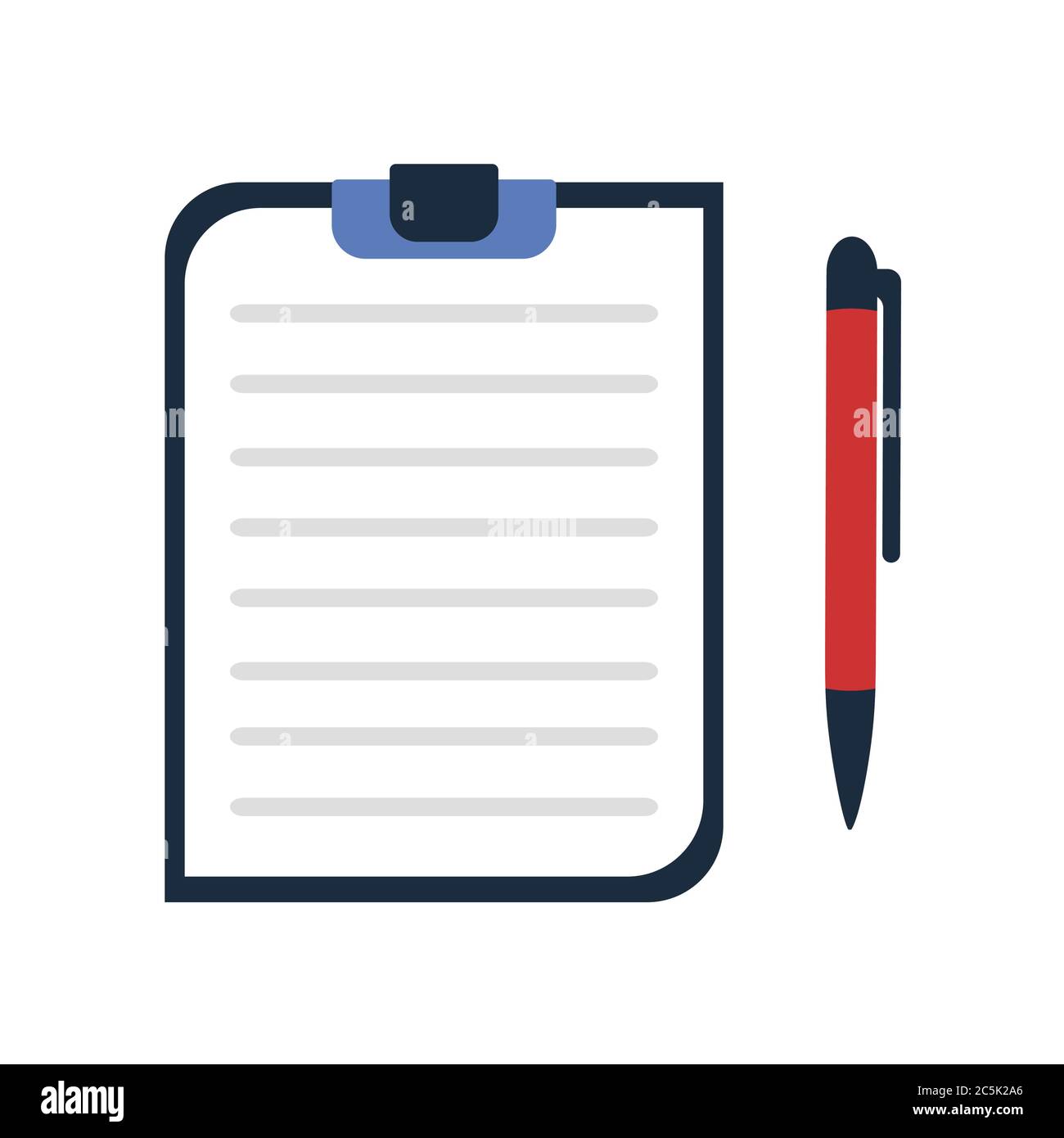 Clipboard with blank paper and pen on white background in trendy flat ...