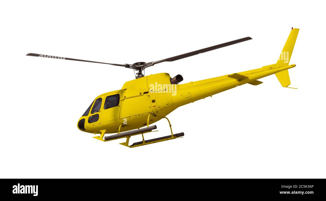 Yellow helicopter isolated on white. Photo with clipping path Stock