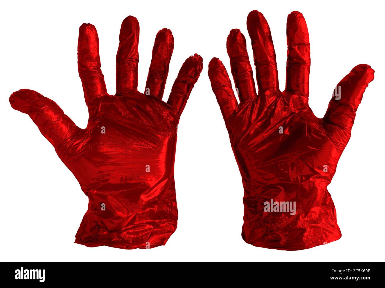 Disposable red plastic gloves isolated on white. Clipping path included Stock Photo Alamy