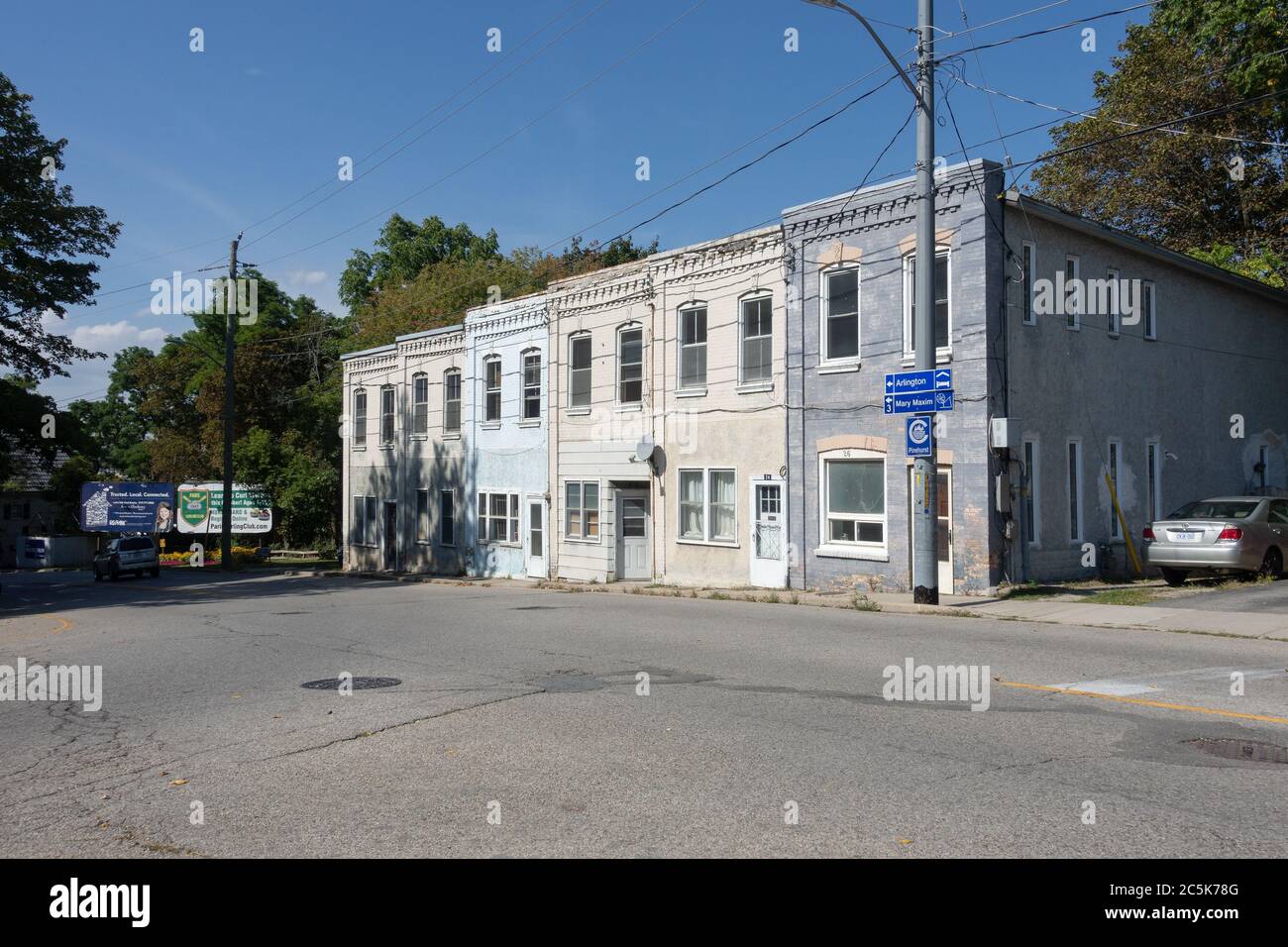 Old Terrace Houses On Grand River Street In Paris Ontario Canada Stock