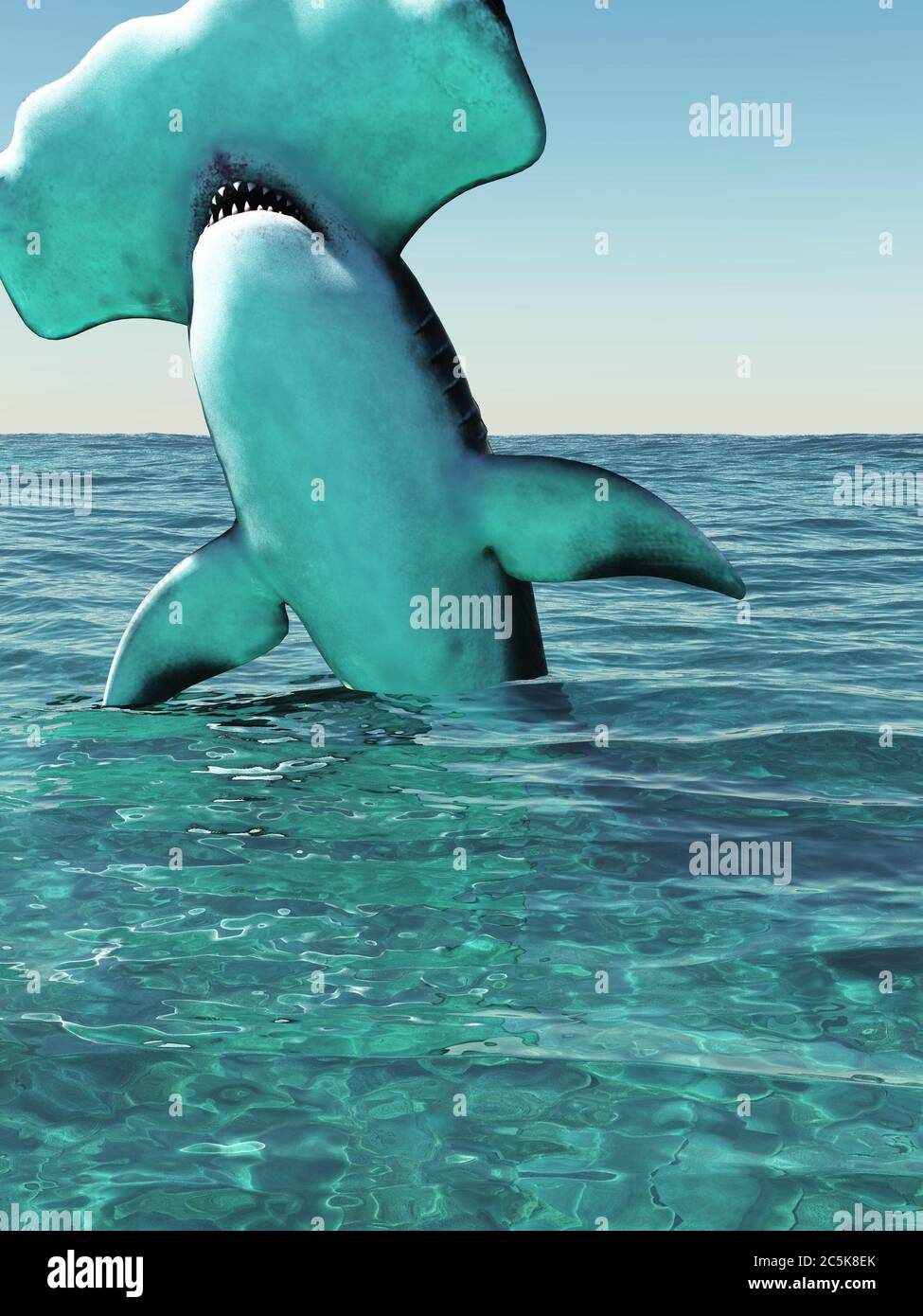 great hammerhead, Sphyrna mokarran 3d rendering Stock Photo