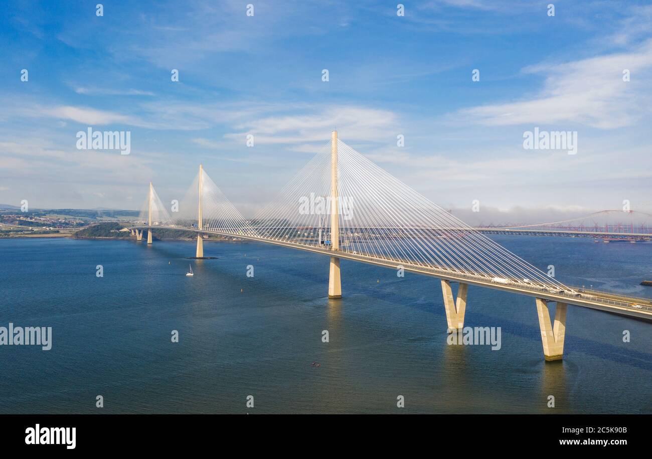 The Queensferry Crossing which spans the Firth of Forth estuary between South and North Queensferry, Scotland. Stock Photo