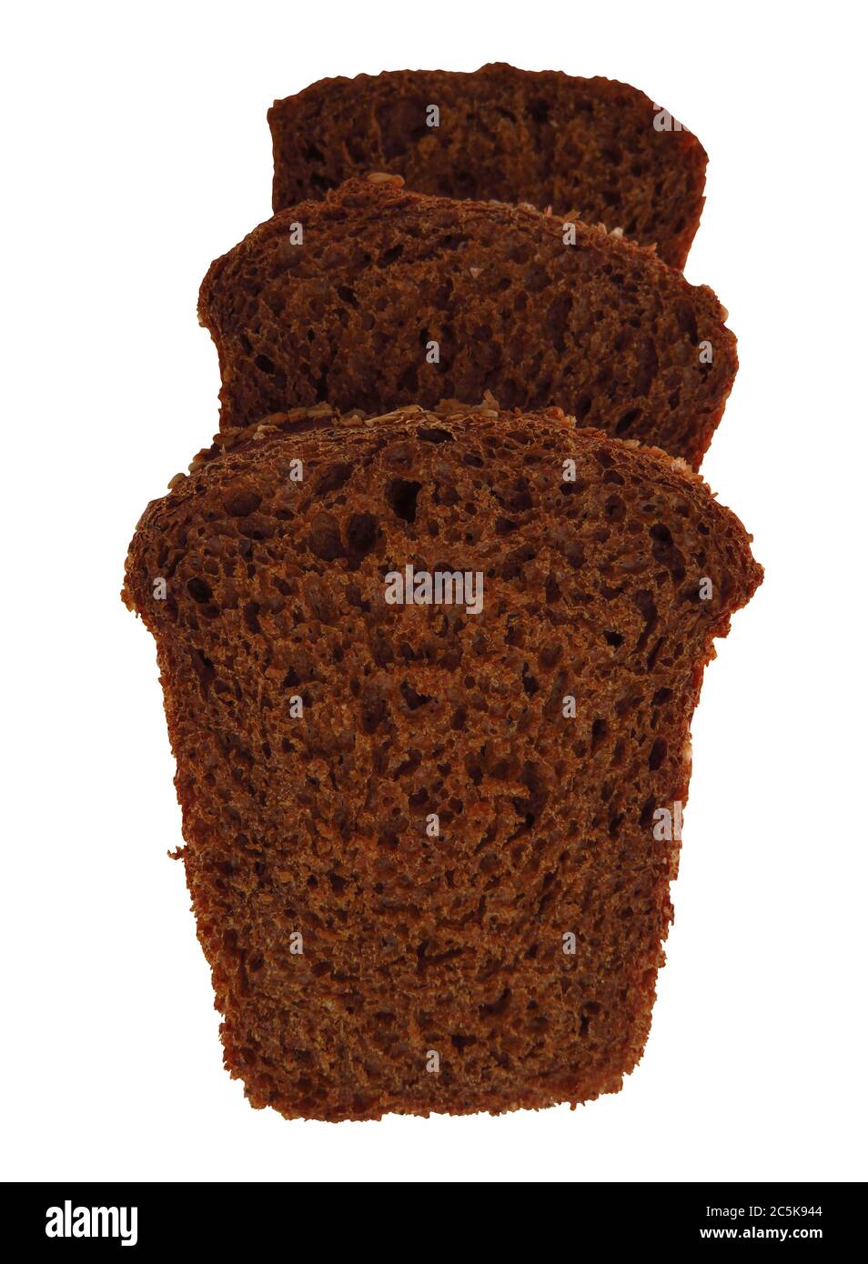 Slices of rye bread with linseeds and sunflower seeds isolated on white ...