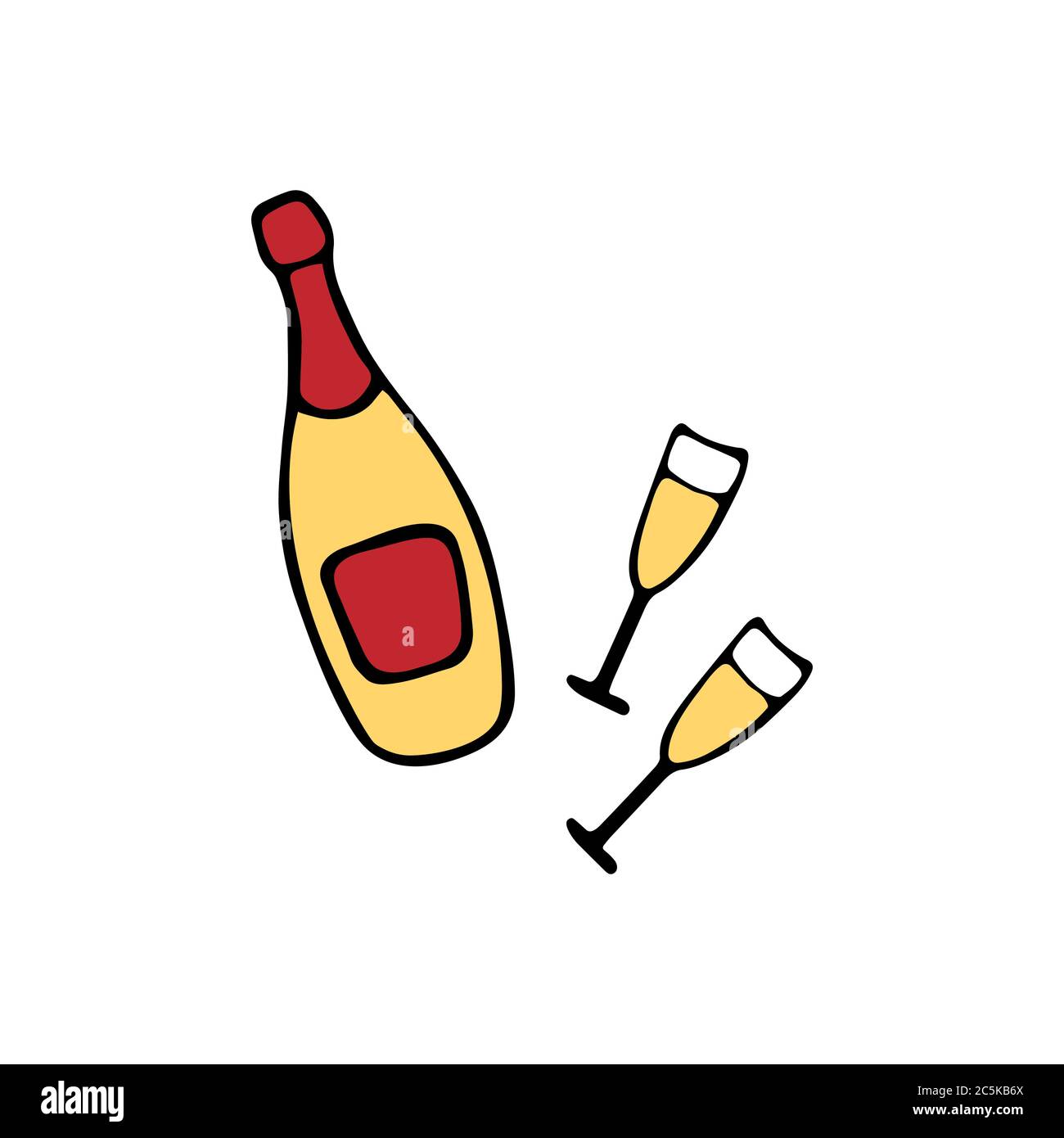 Champagne bottle with glasses. Flat design vector illustration Stock Vector
