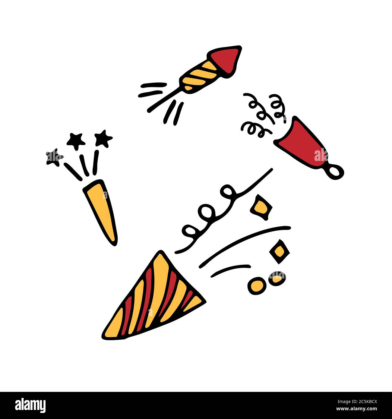 Confetti Popper Cracker Firework Icon. Hand drawn vector flat ...