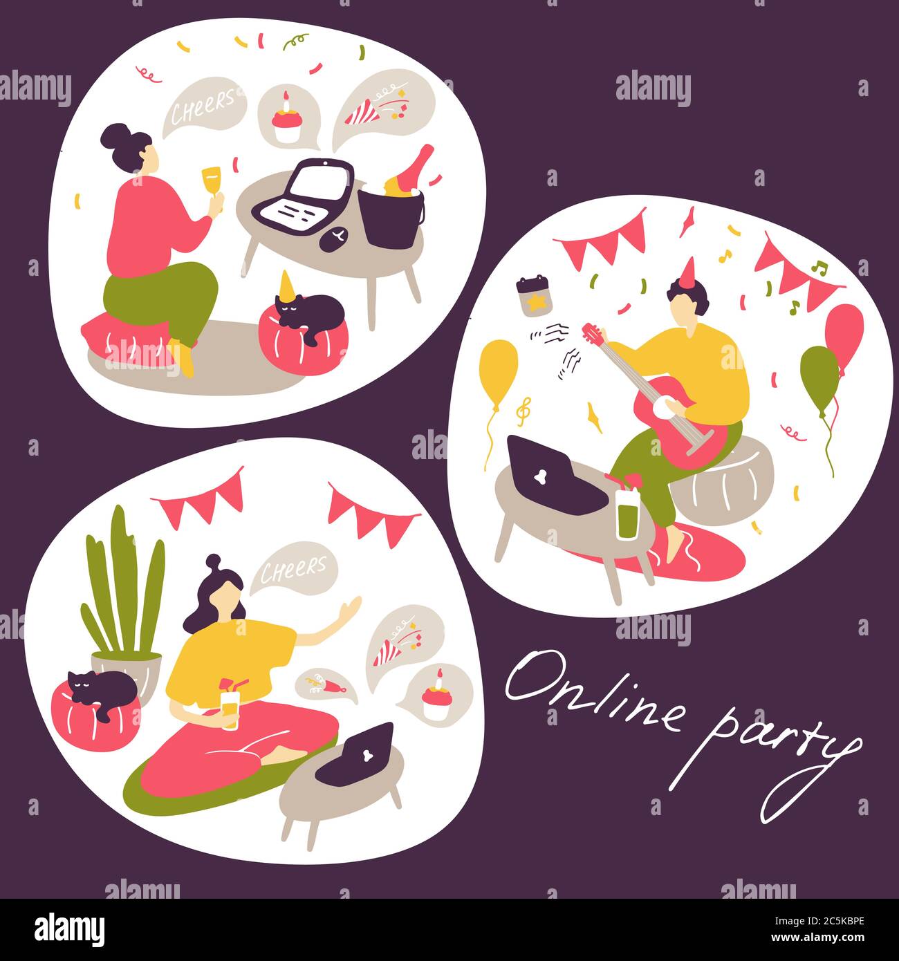 Internet Party Online party concept. People communicate online, celebrate holidays ...