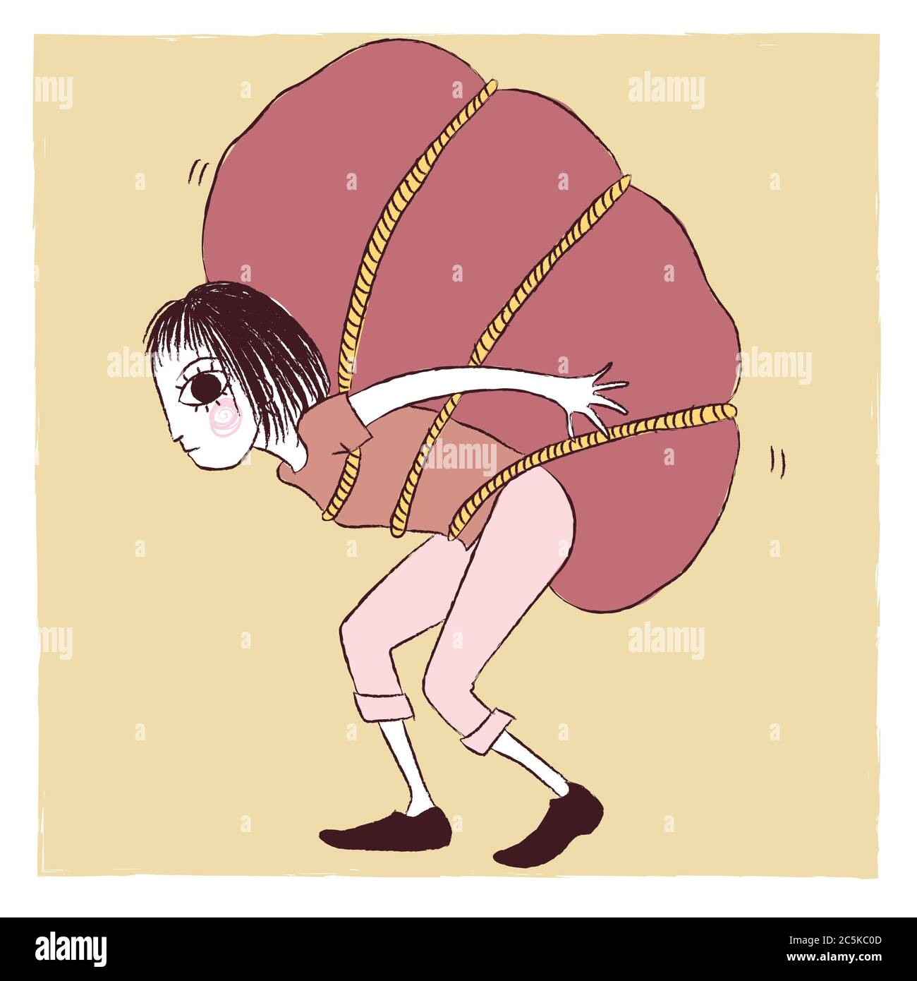 Illustration of a woman carrying a heavy bag Stock Photo Alamy