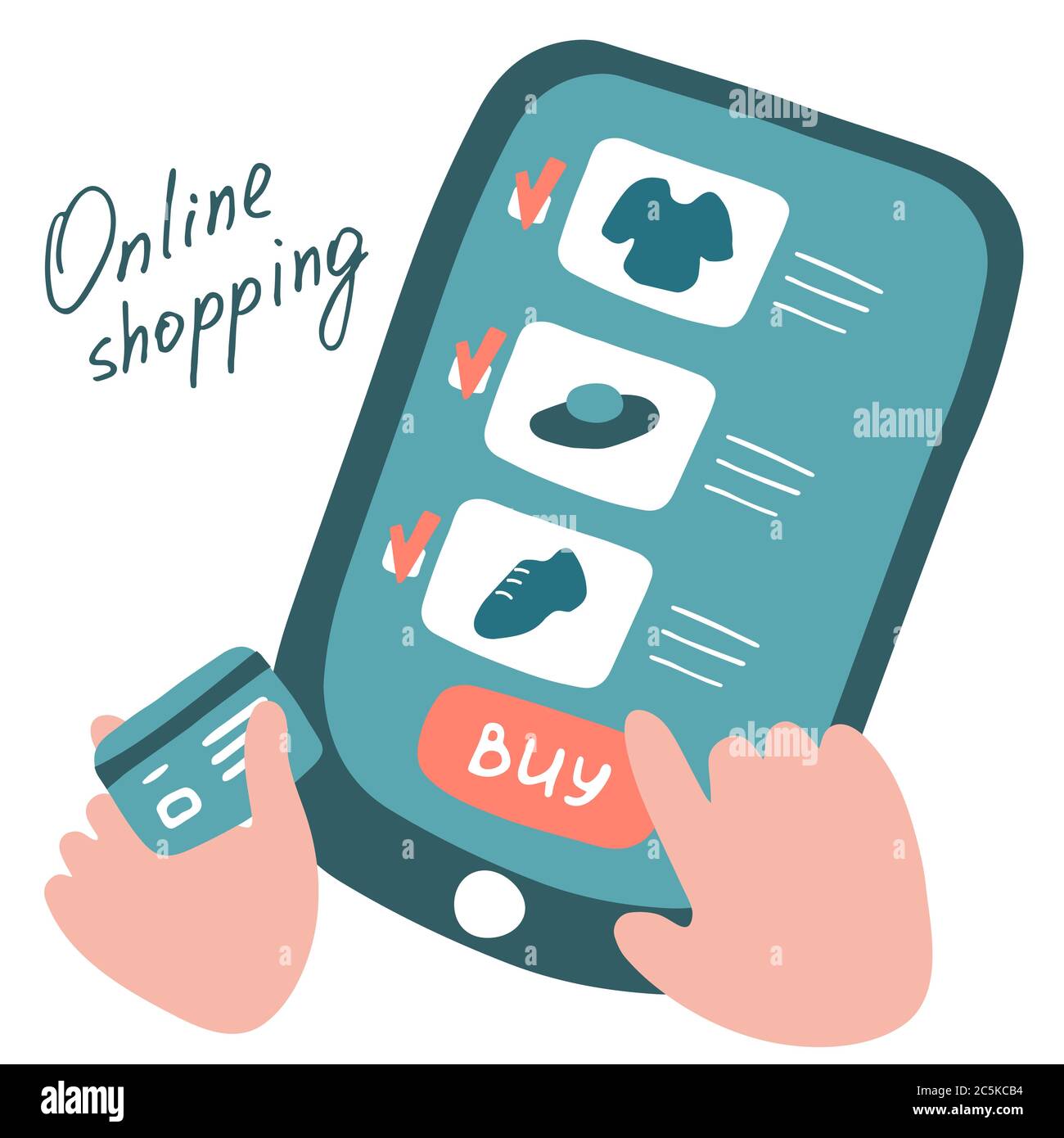 Shopping Online on Website or Mobile Application. E-commerce concept. Flat vector illustration Stock Vector