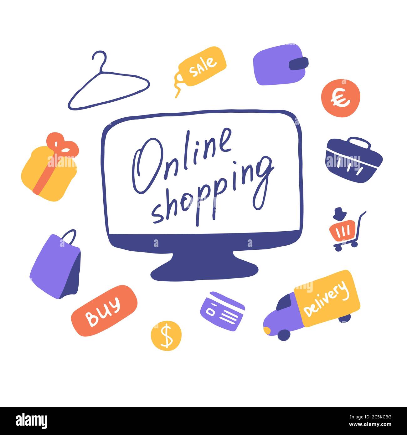 Online shopping concept. Online purchases from home. Vector flat design