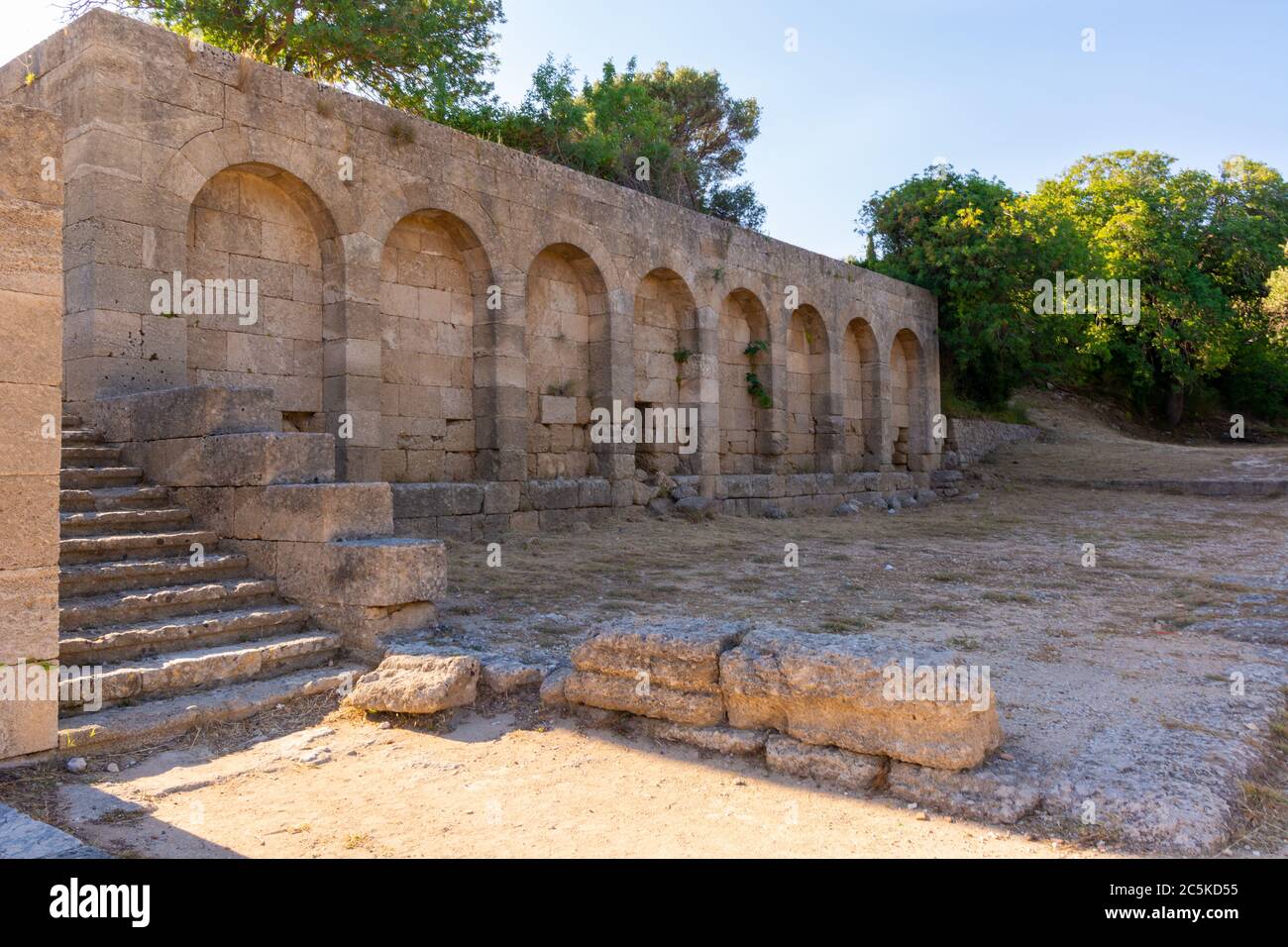 Ruins of ancient theater in the Acropolis of Rhodes. Rhodes island ...