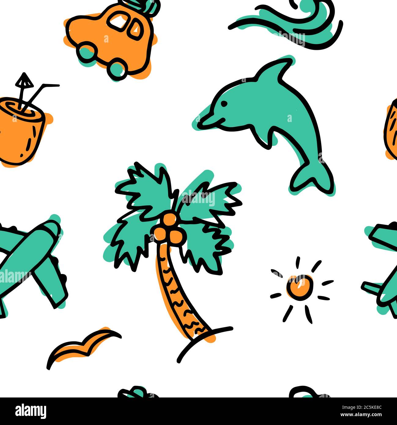 Summer seamless pattern. Colorful background with hand drawn elements ...