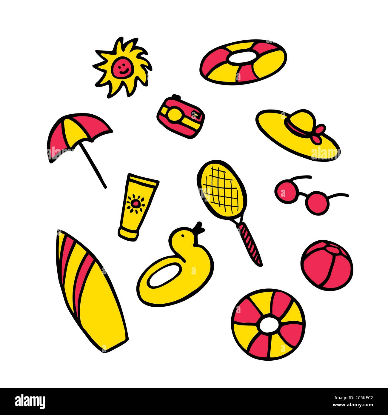 Summer collection. Hand drawn icon set. Sticker pack for print and digital Stock Vector