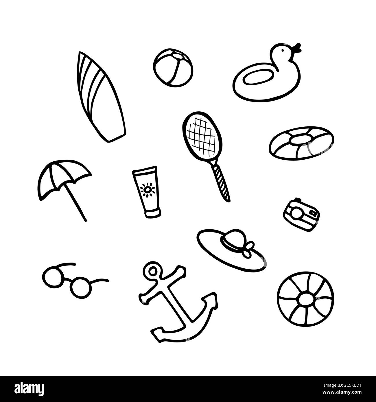 Summer collection. Hand drawn icon set. Sticker pack for print and digital Stock Vector