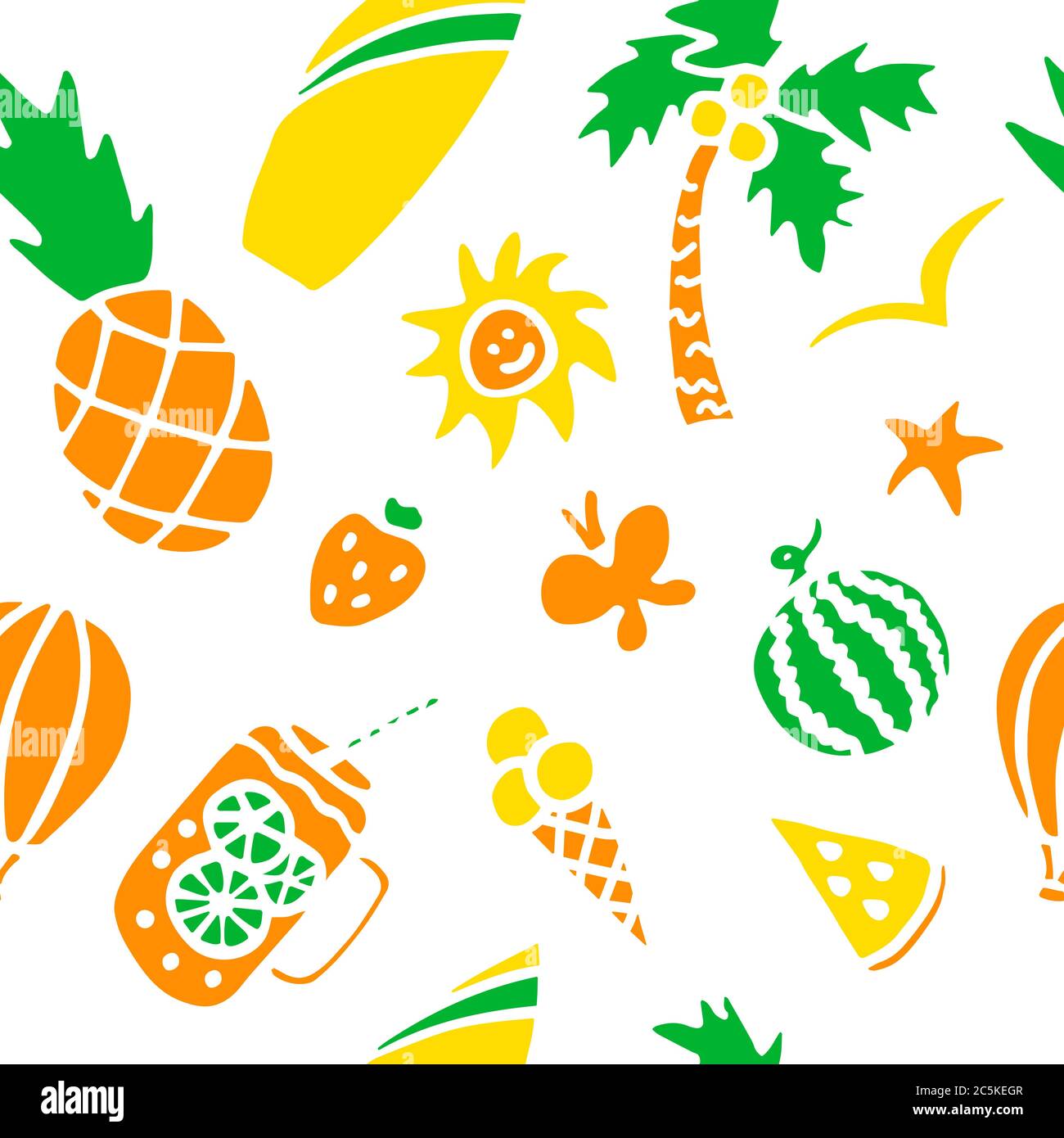 Colorful summer seamless pattern with hand drawn elements Stock Vector