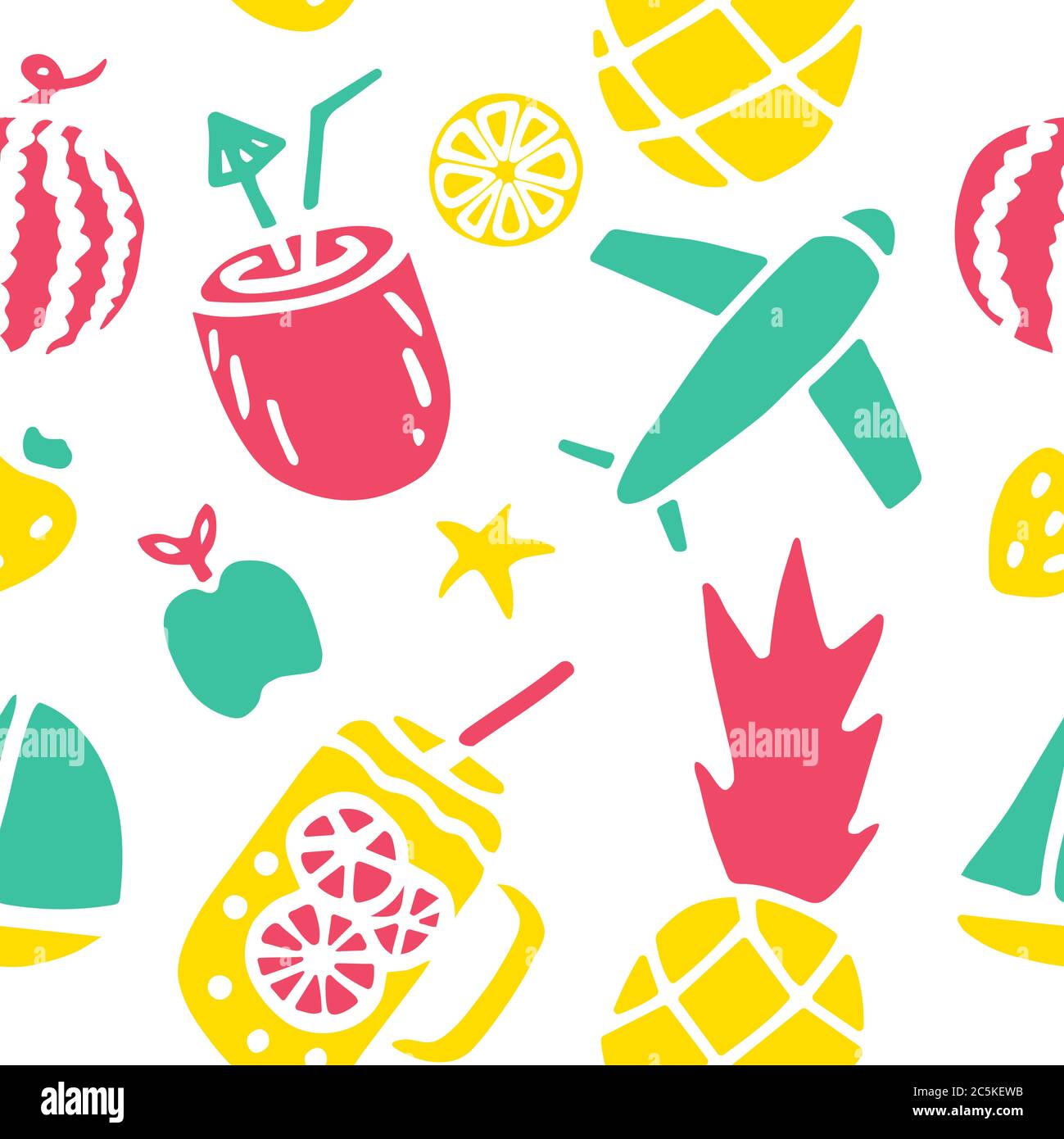 Colorful summer seamless pattern with hand drawn elements Stock Vector