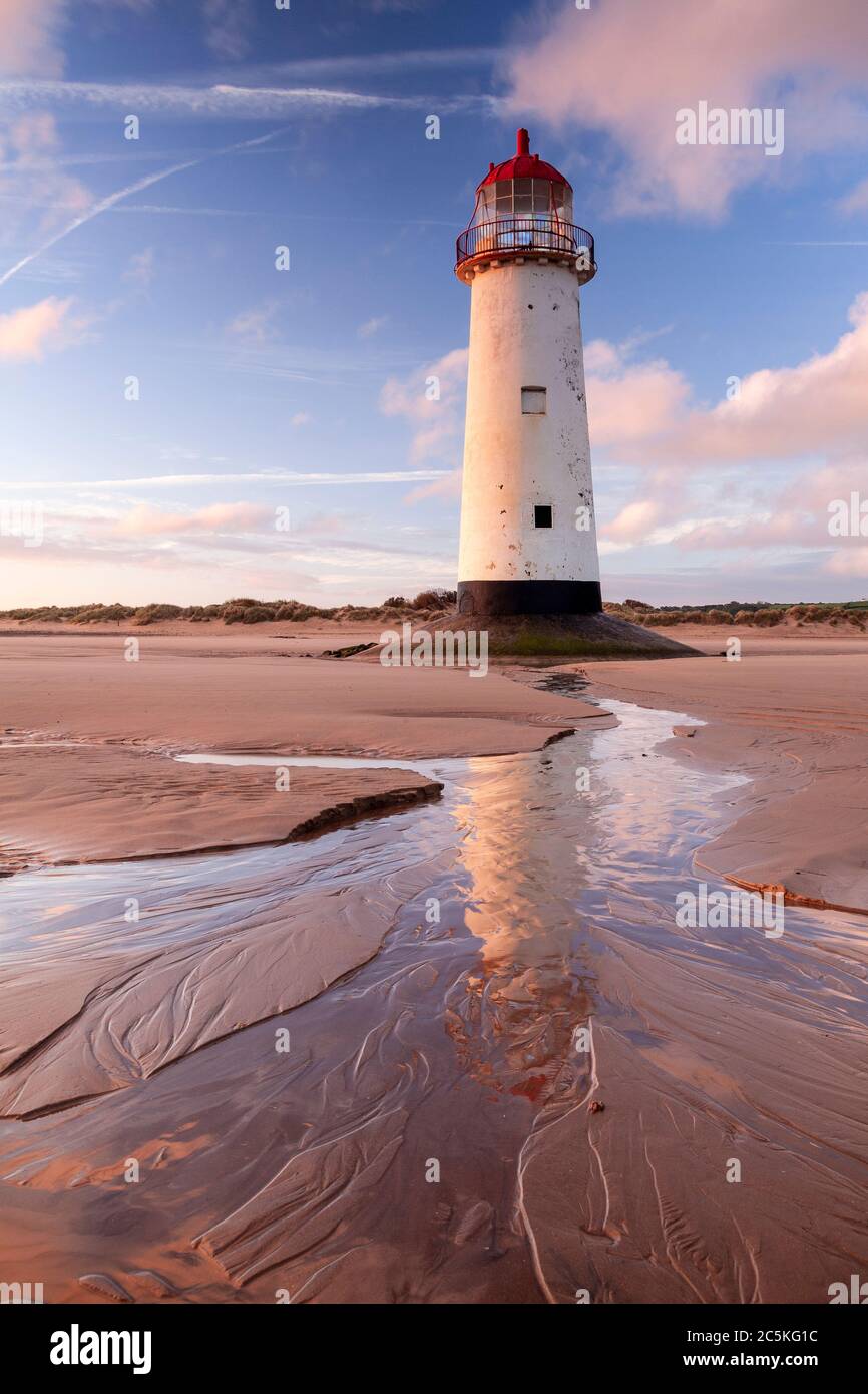 Point of Ayr lighthouse at Talacre on the North Wales coast Stock Photo